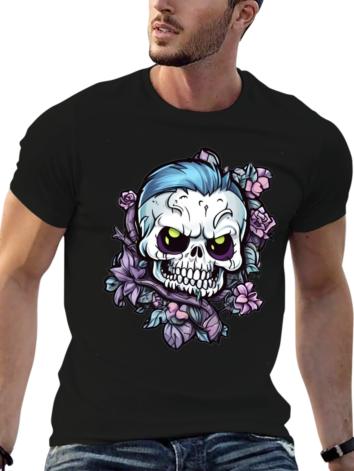Skull & Roses Graphic Tee - Edgy Style