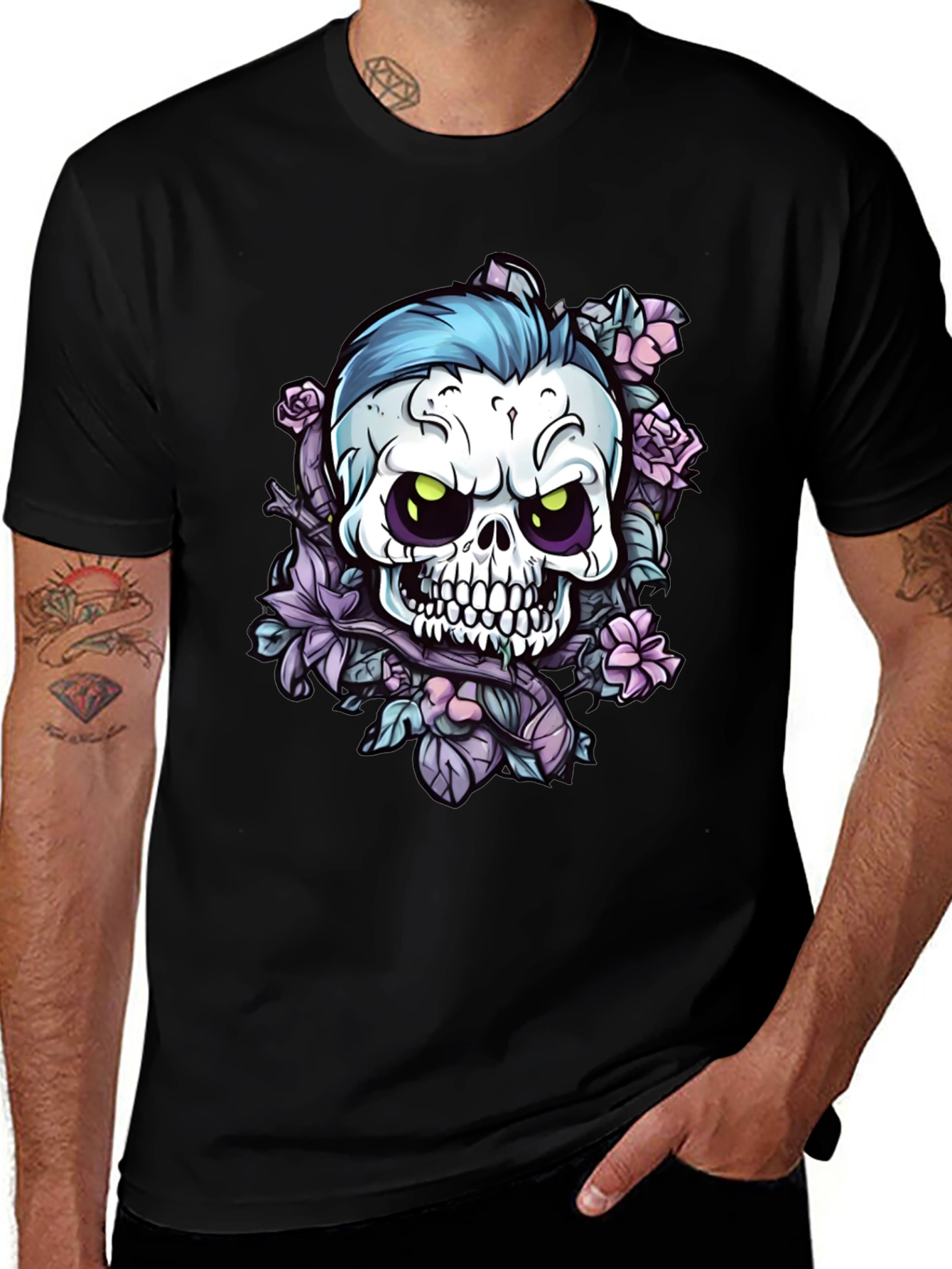 Skull & Roses Graphic Tee - Edgy Style