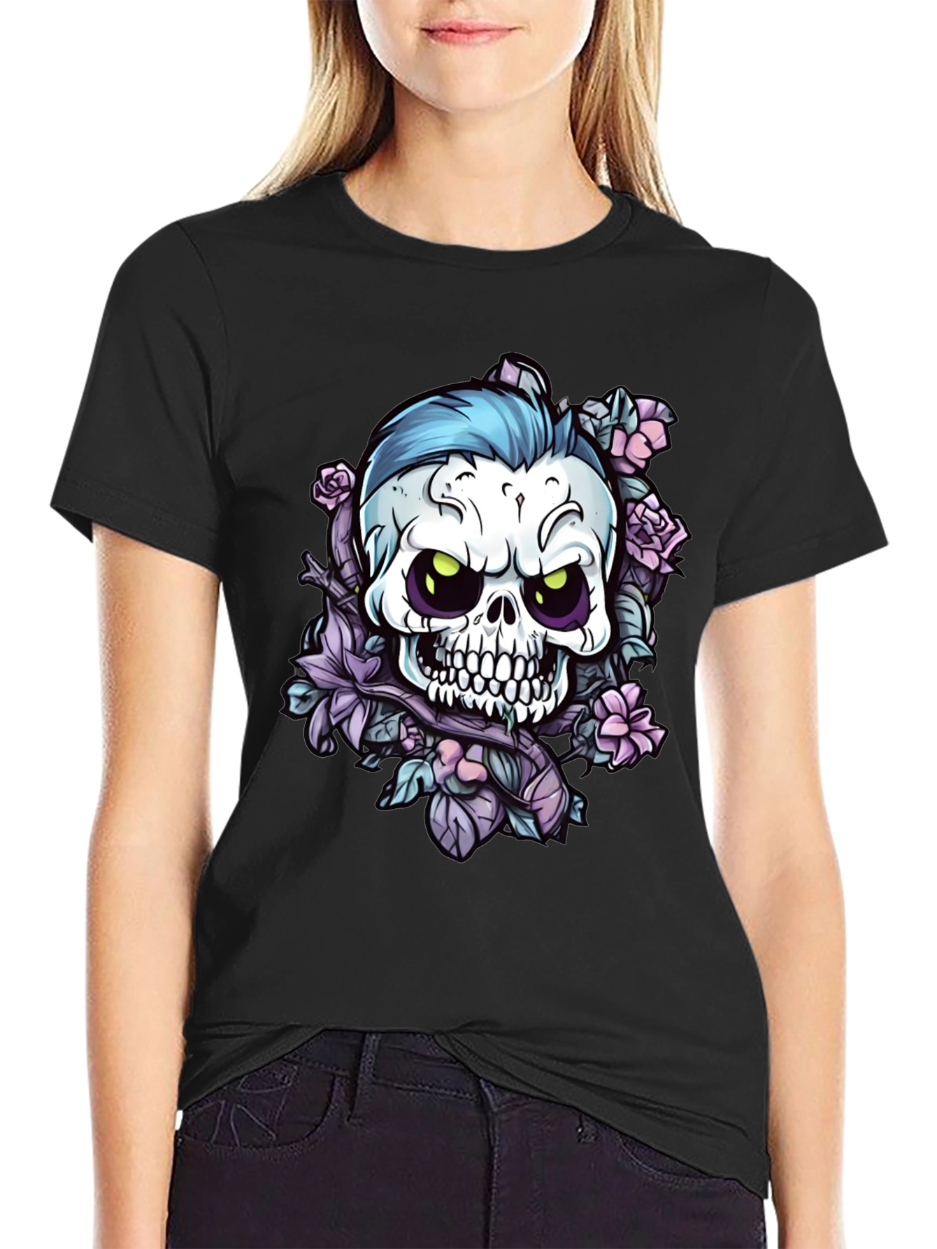 Skull & Roses Graphic Tee - Edgy Style