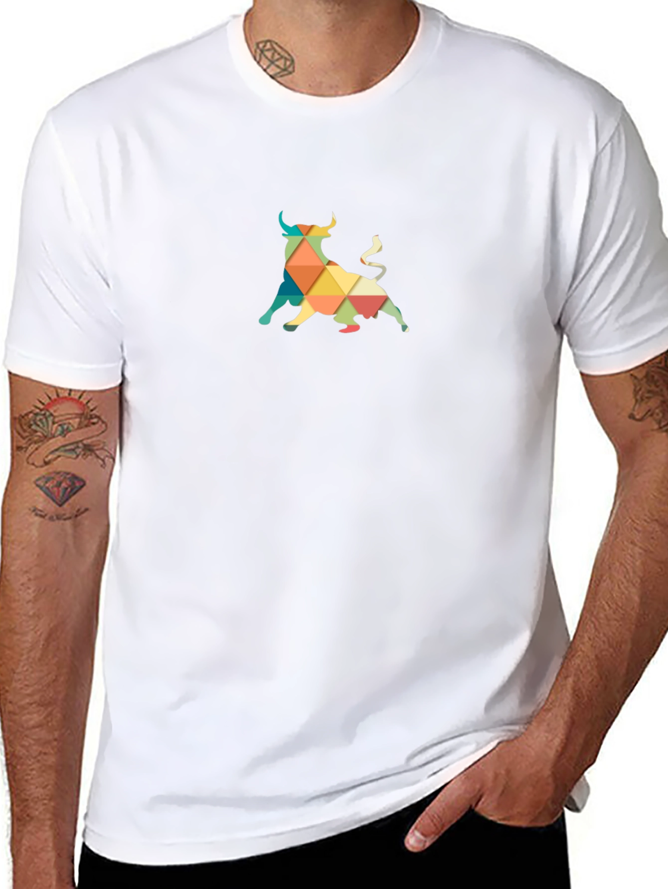 Geometric Bull Graphic Tee - Black