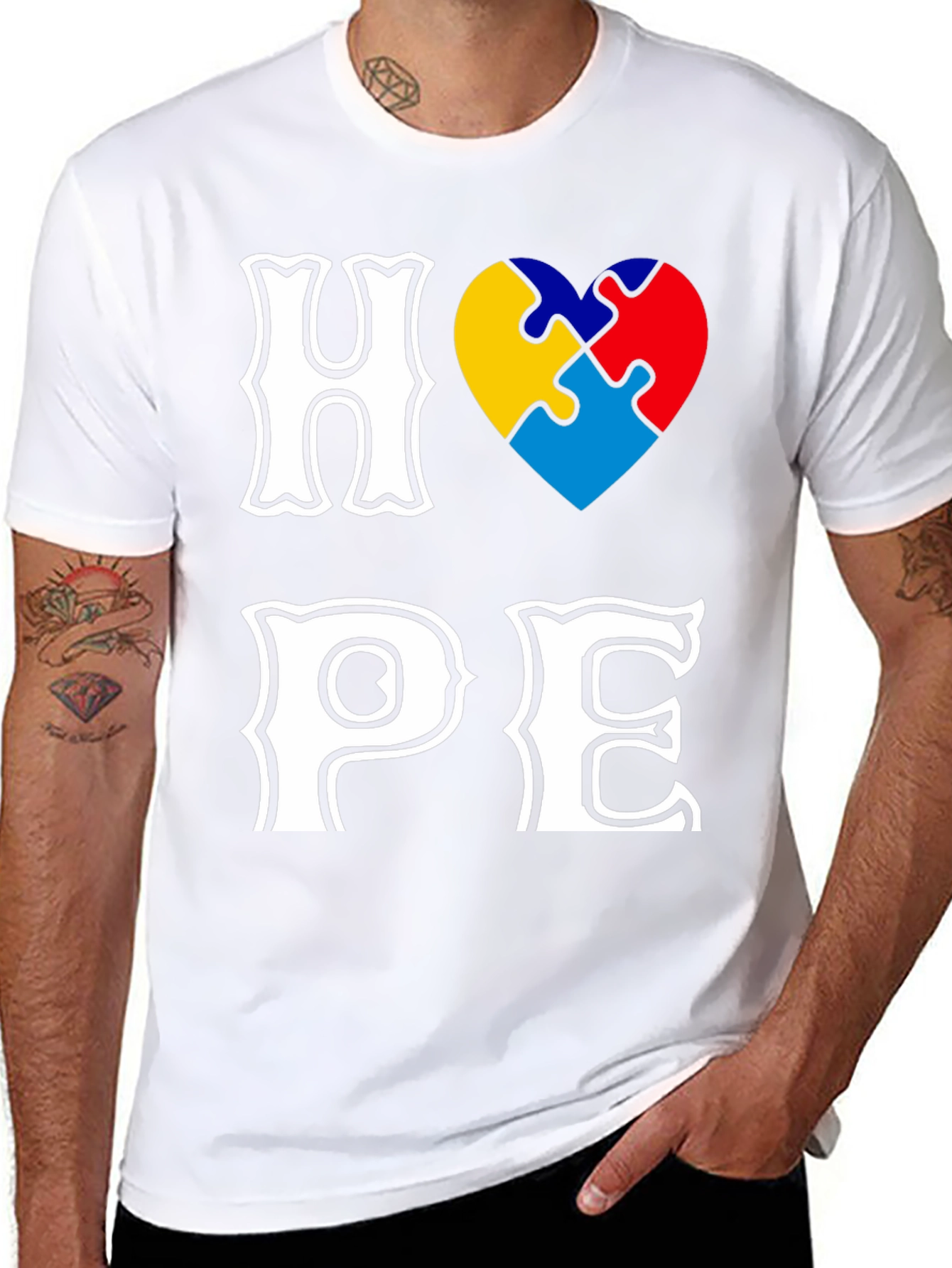 Autism Awareness Puzzle Heart HOPE Graphic T-Shirt