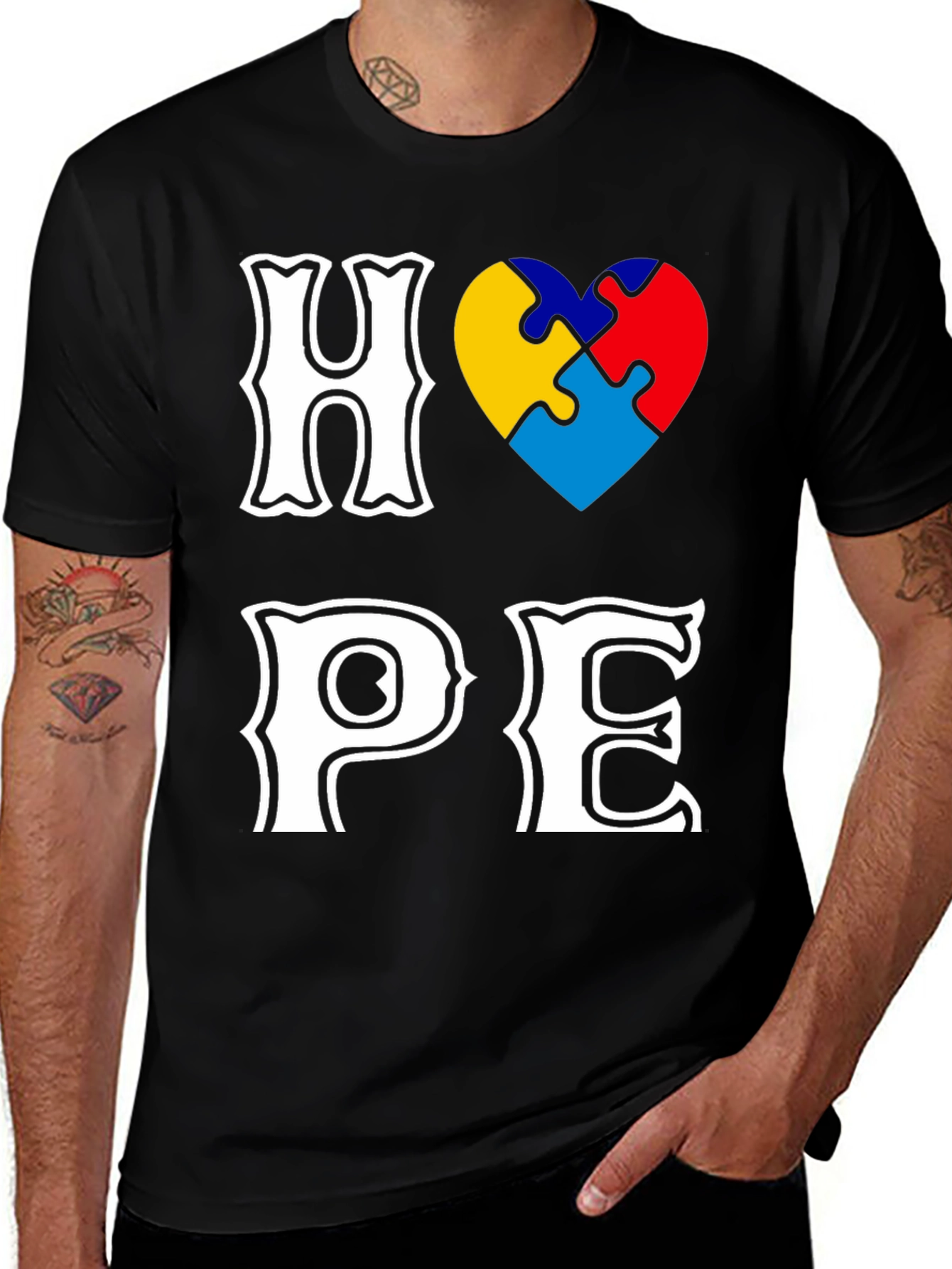 Autism Awareness Puzzle Heart HOPE Graphic T-Shirt