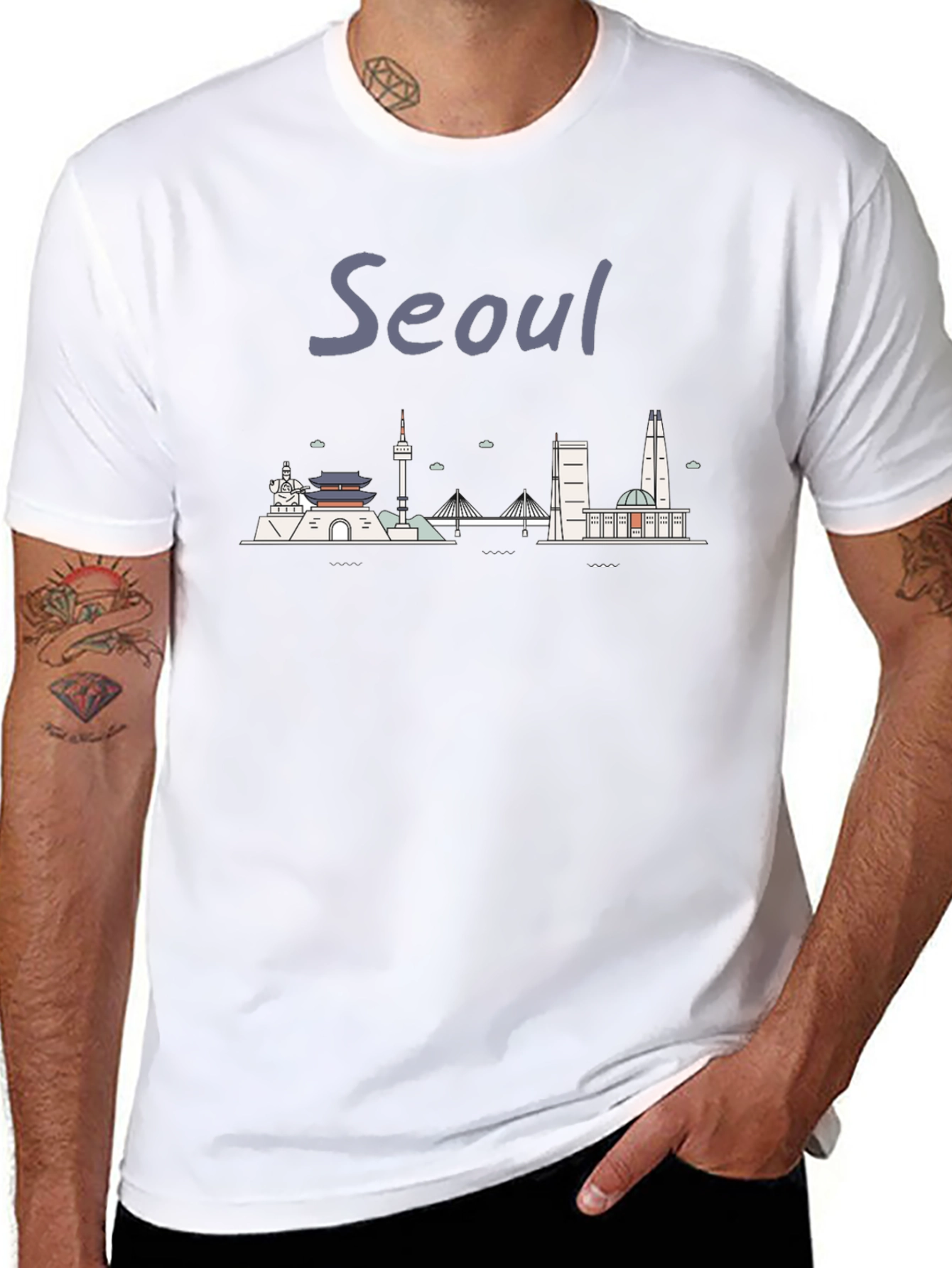 Seoul Skyline Black T-Shirt - Cityscape Tee