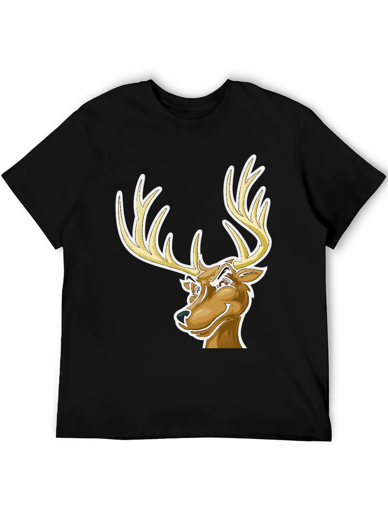Cool Deer Cartoon Graphic Black T-Shirt
