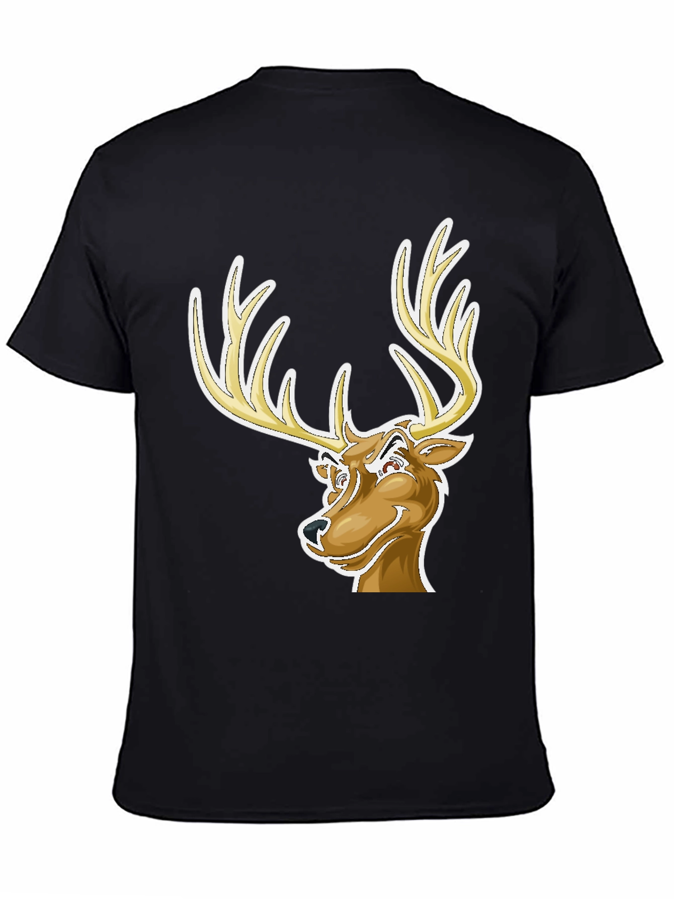 Cool Deer Cartoon Graphic Black T-Shirt