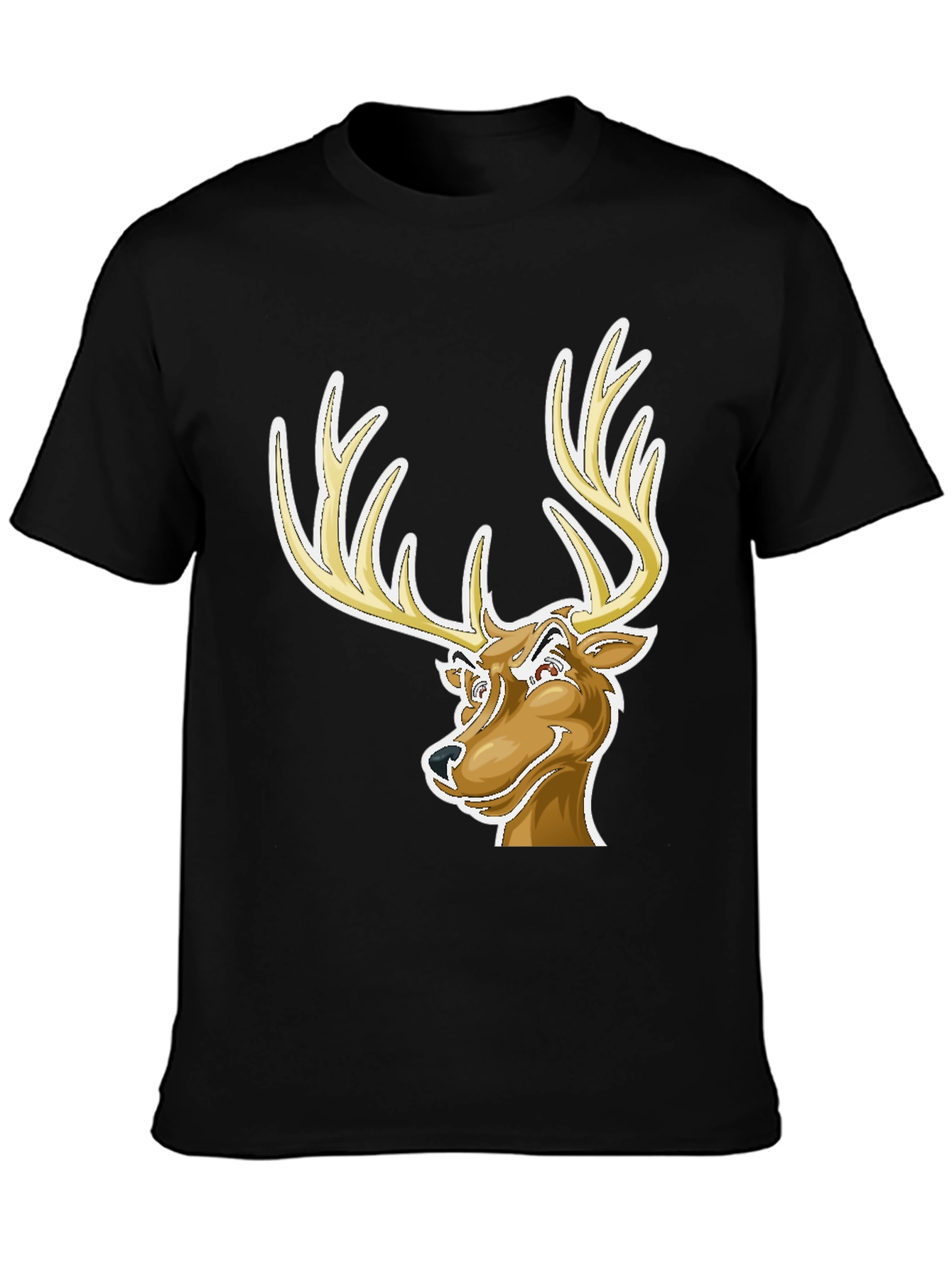 Cool Deer Cartoon Graphic Black T-Shirt