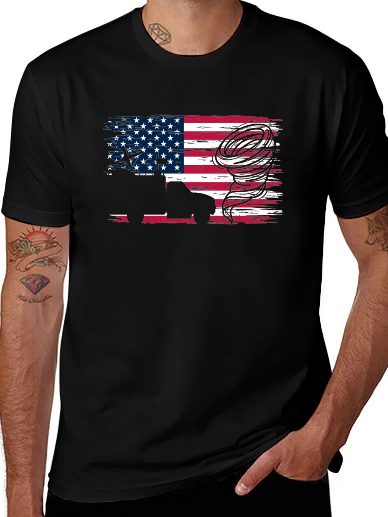 American Flag Truck & Tornado T-Shirt