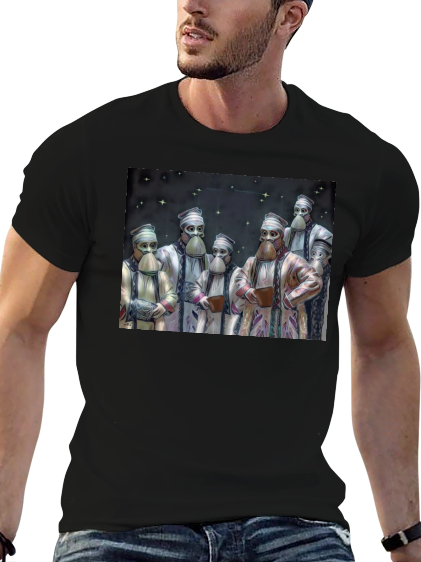 Masked Figures Graphic Black T-Shirt