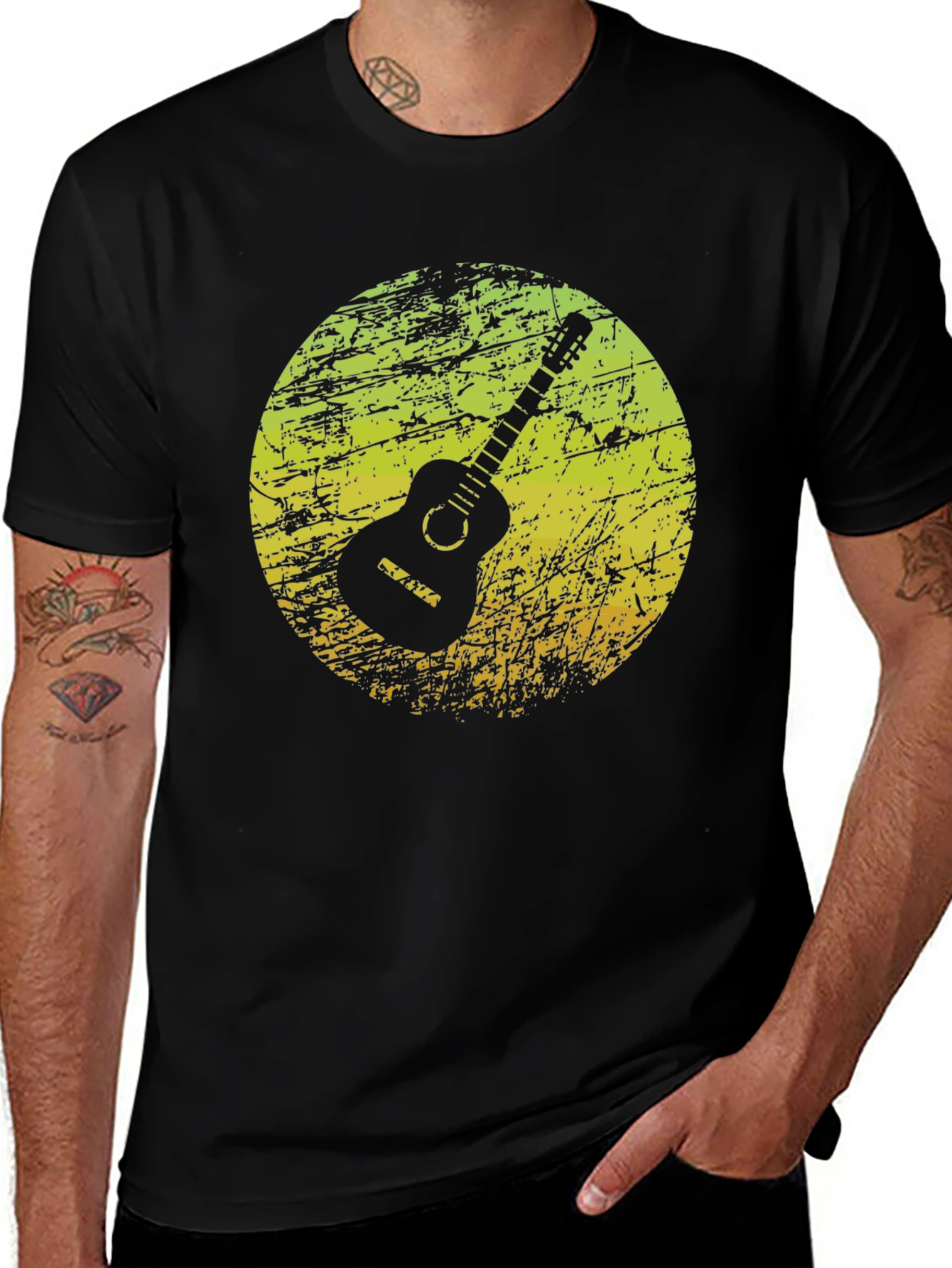 Retro Guitar Graphic Black T-Shirt