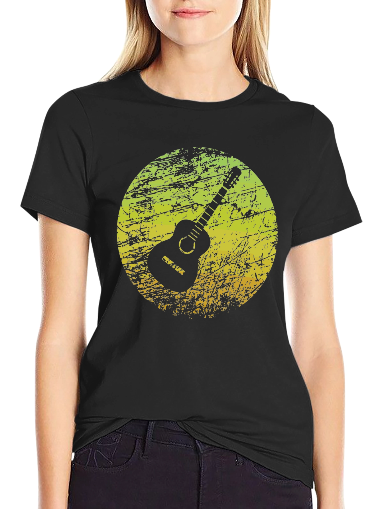 Retro Guitar Graphic Black T-Shirt