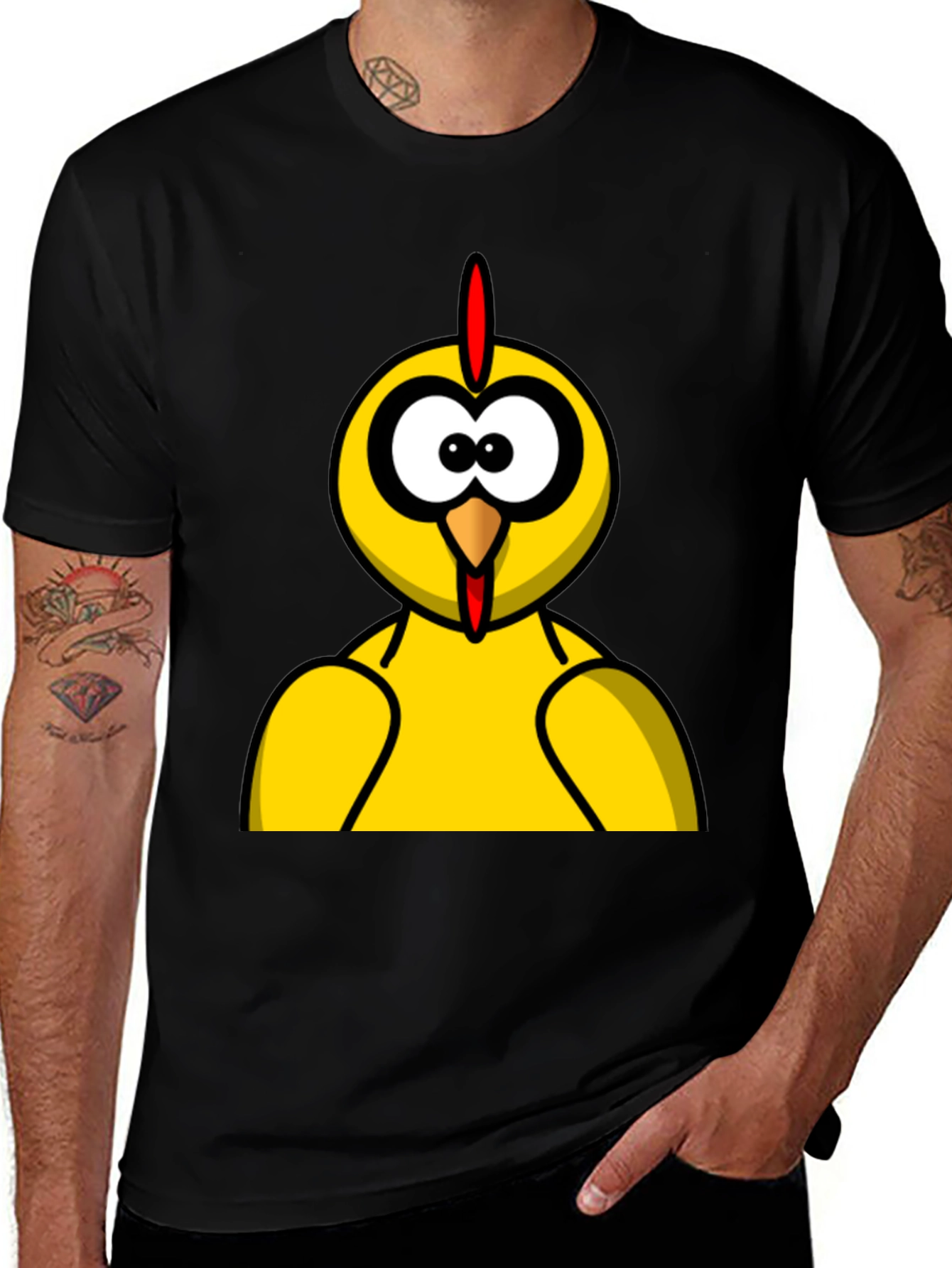 Funny Chicken Graphic Tee - Black Cotton T-Shirt