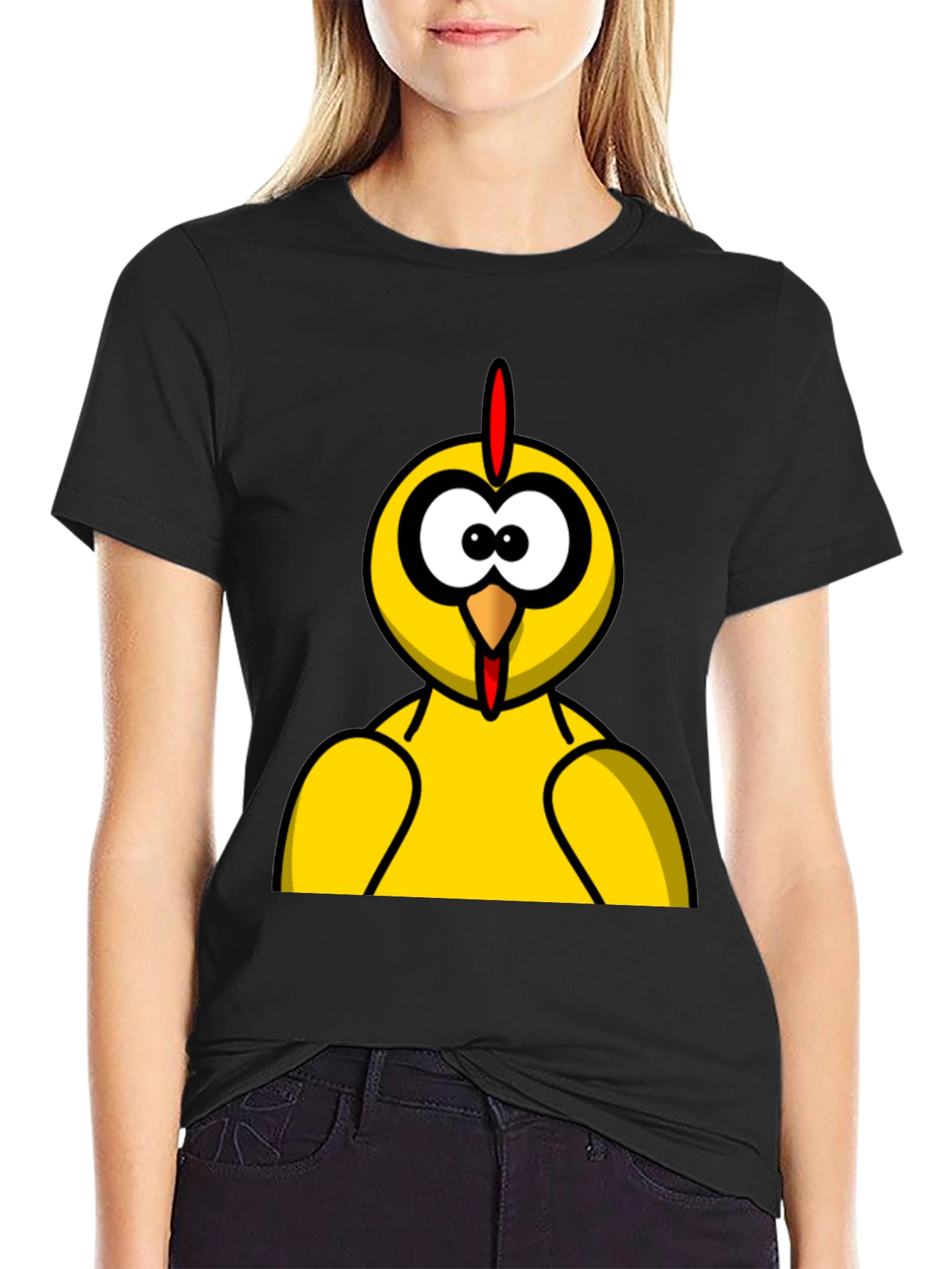 Funny Chicken Graphic Tee - Black Cotton T-Shirt