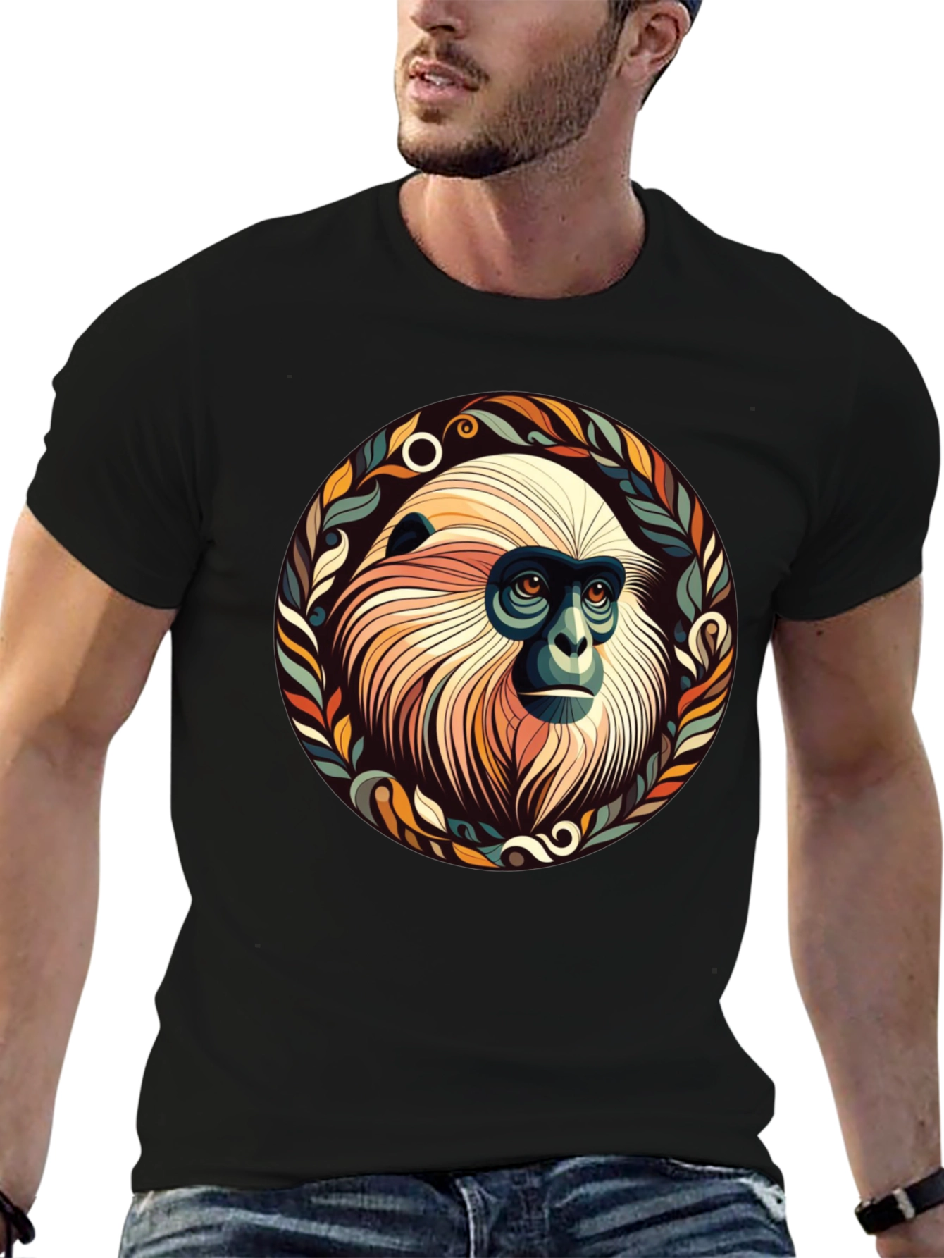 Monkey Graphic Tee - Unique Leaf Design
