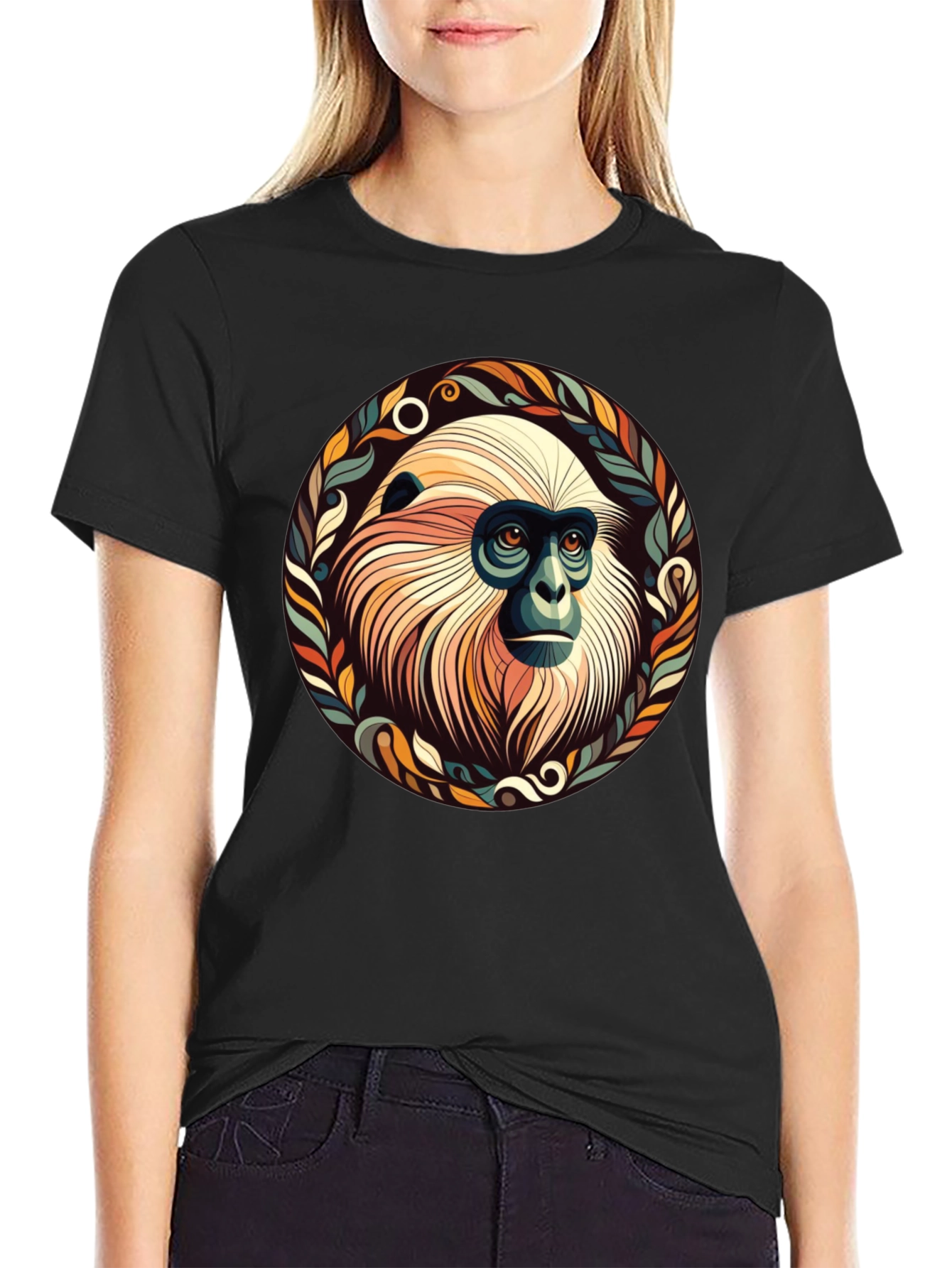 Monkey Graphic Tee - Unique Leaf Design
