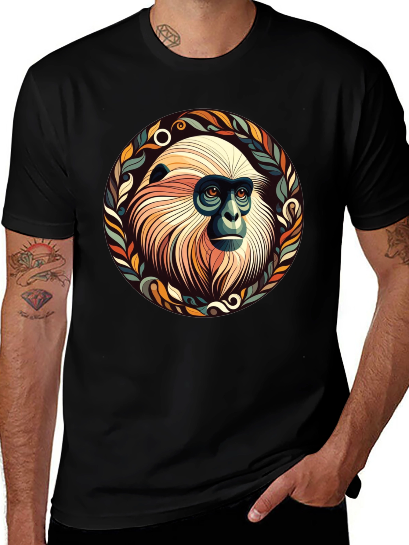 Monkey Graphic Tee - Unique Leaf Design