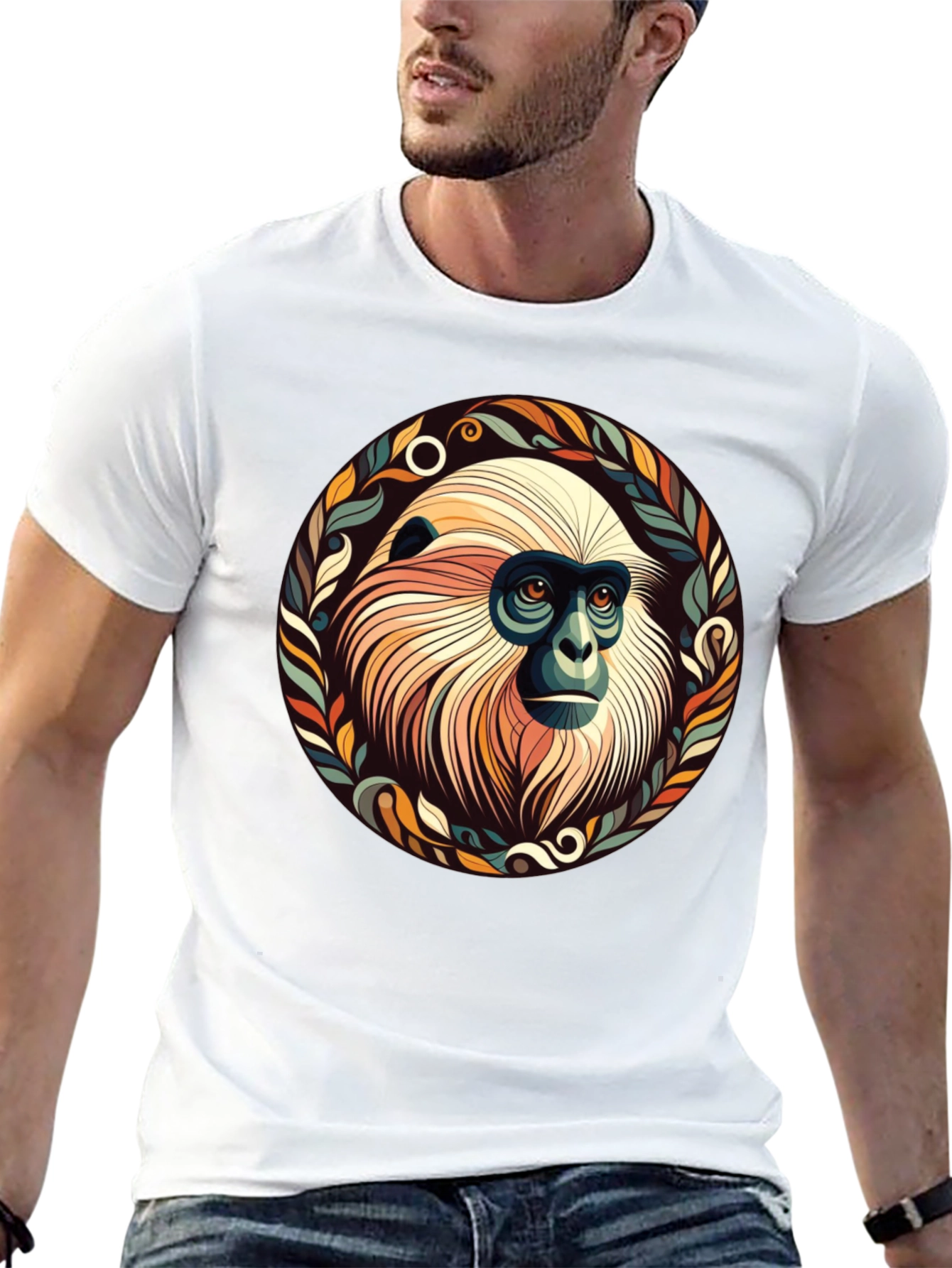 Monkey Graphic Tee - Unique Leaf Design