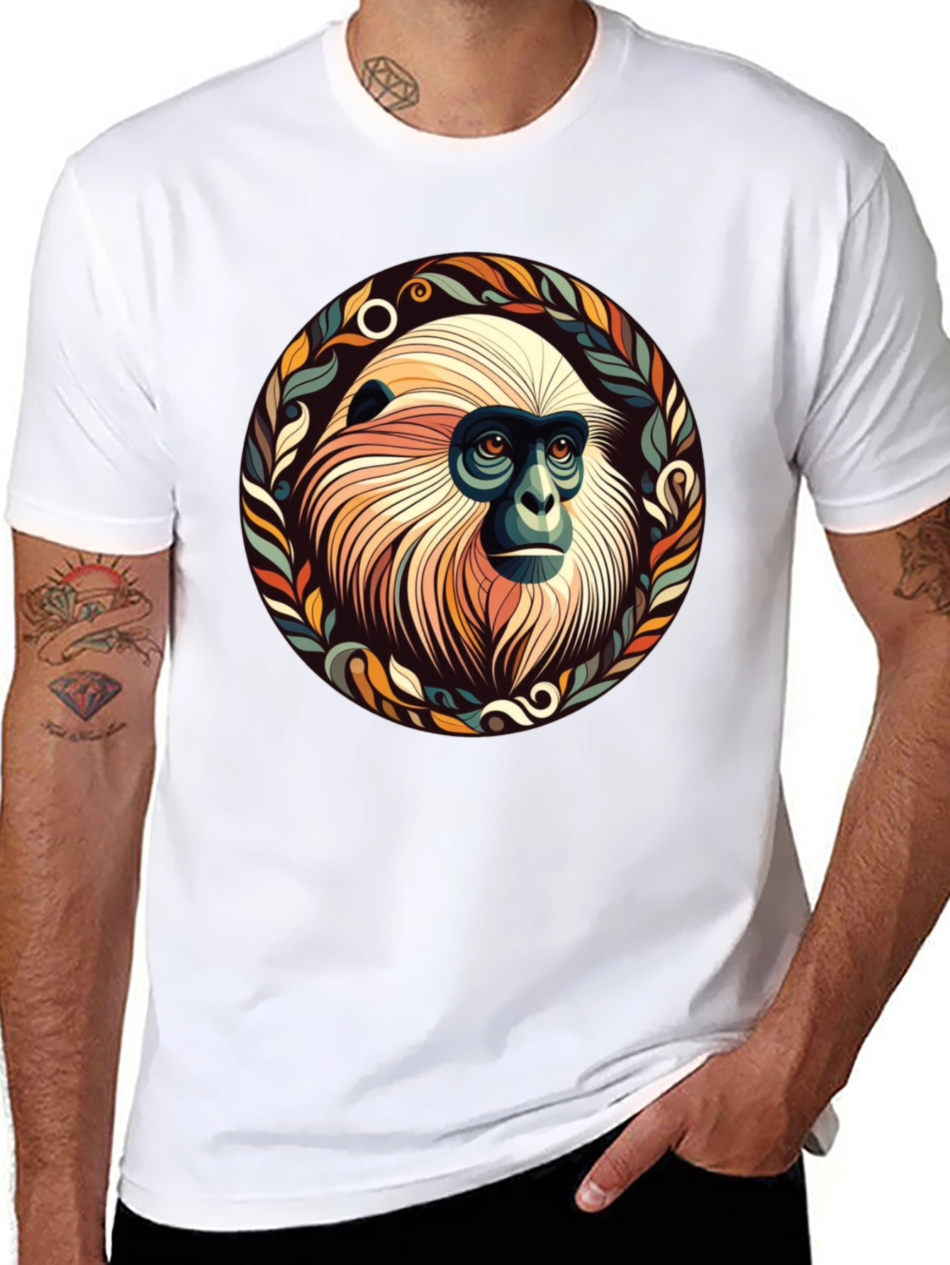 Monkey Graphic Tee - Unique Leaf Design