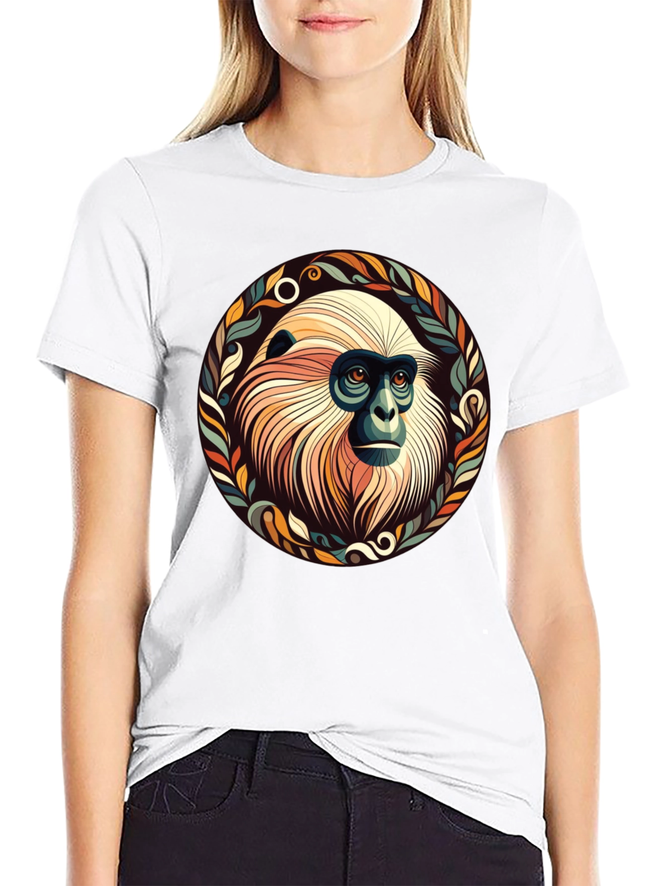 Monkey Graphic Tee - Unique Leaf Design