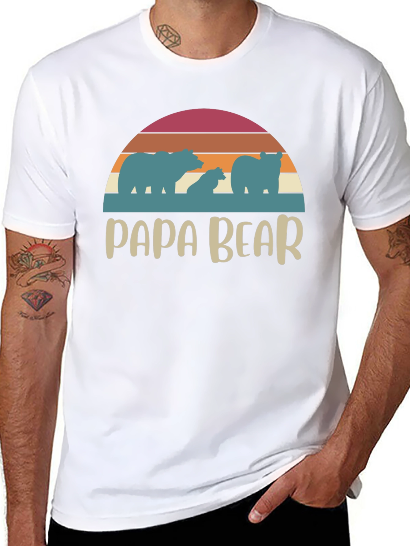 Papa Bear Retro T-Shirt - Family Matching Tee