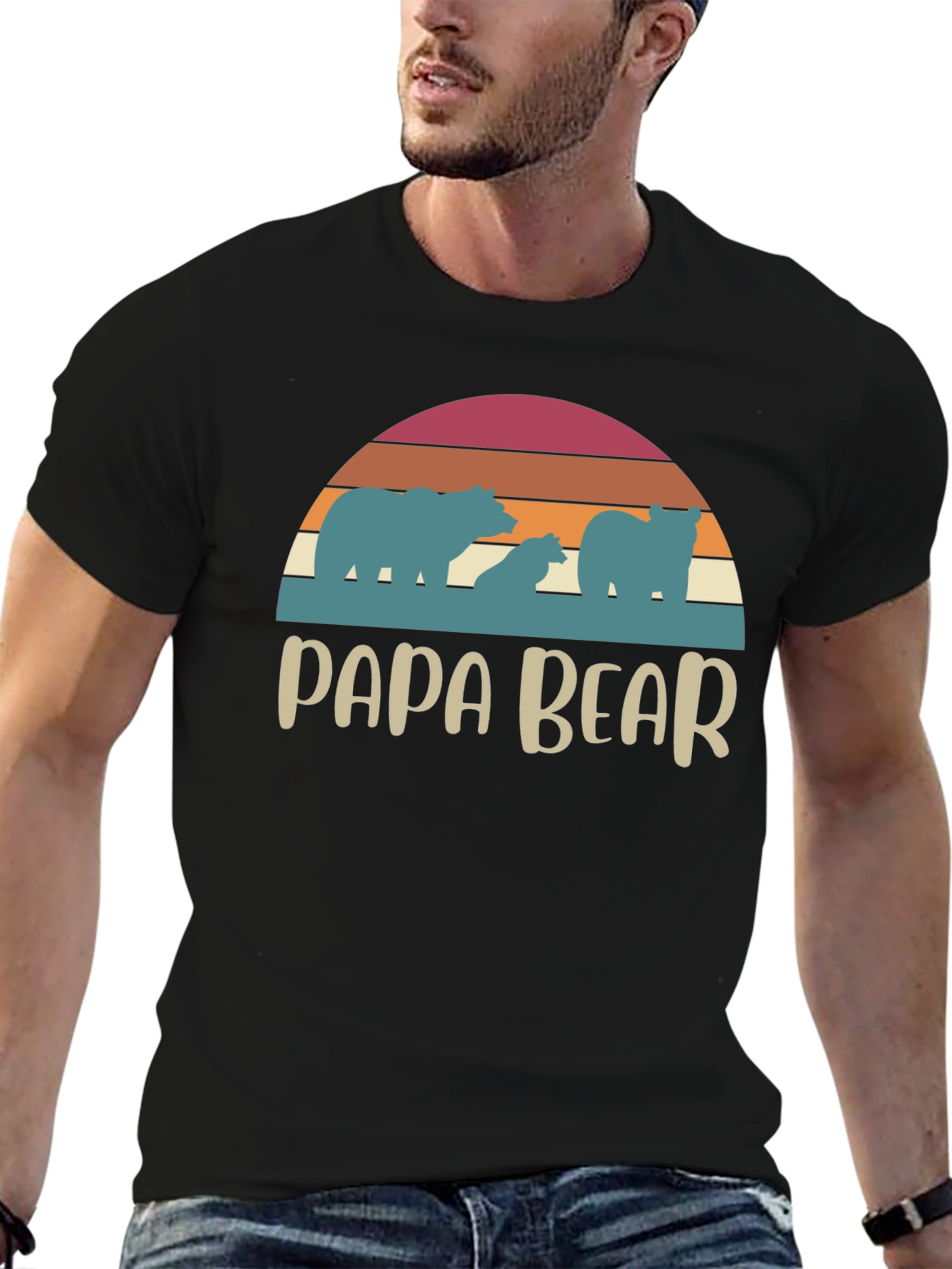 Papa Bear Retro T-Shirt - Family Matching Tee