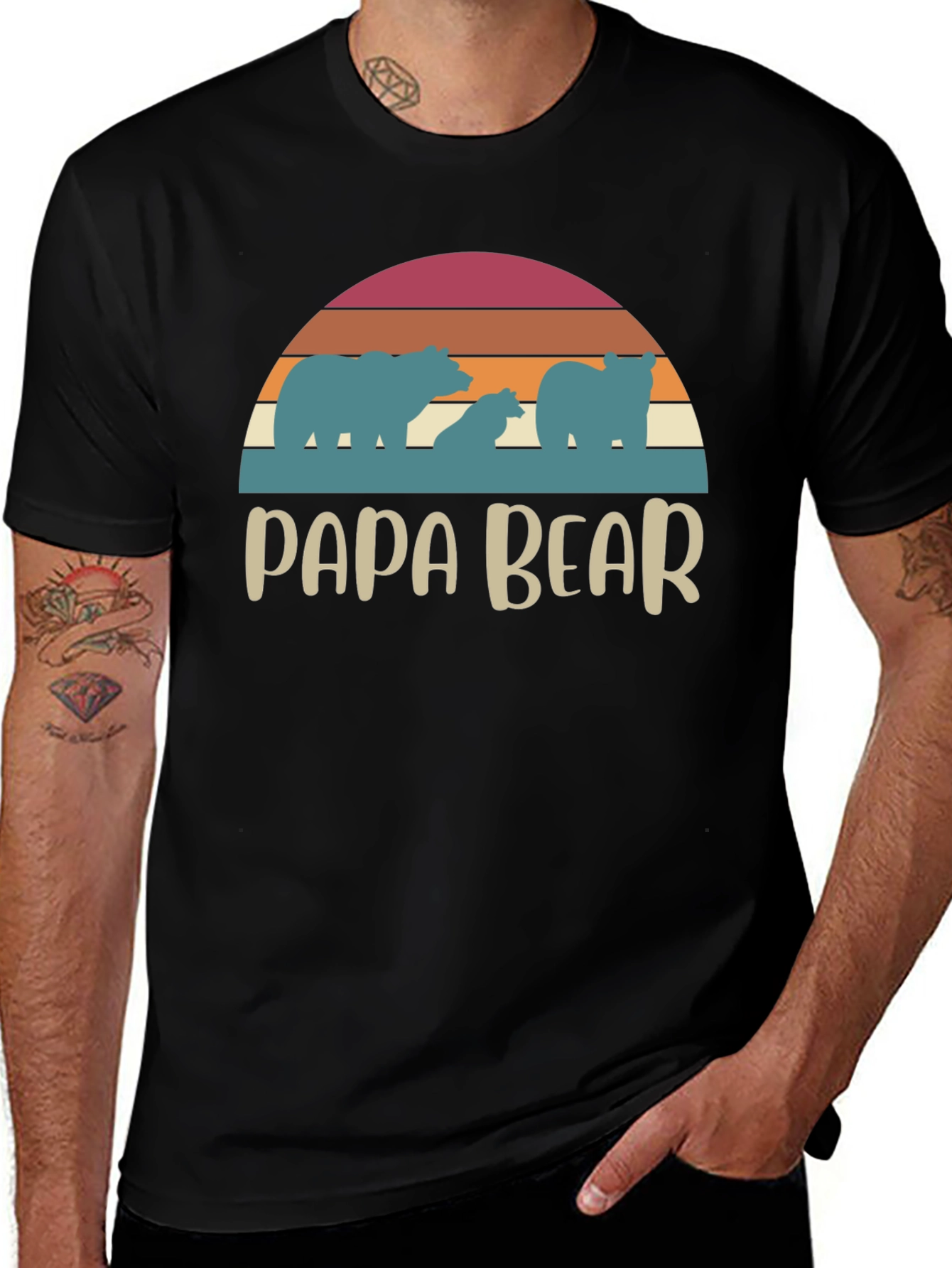 Papa Bear Retro T-Shirt - Family Matching Tee