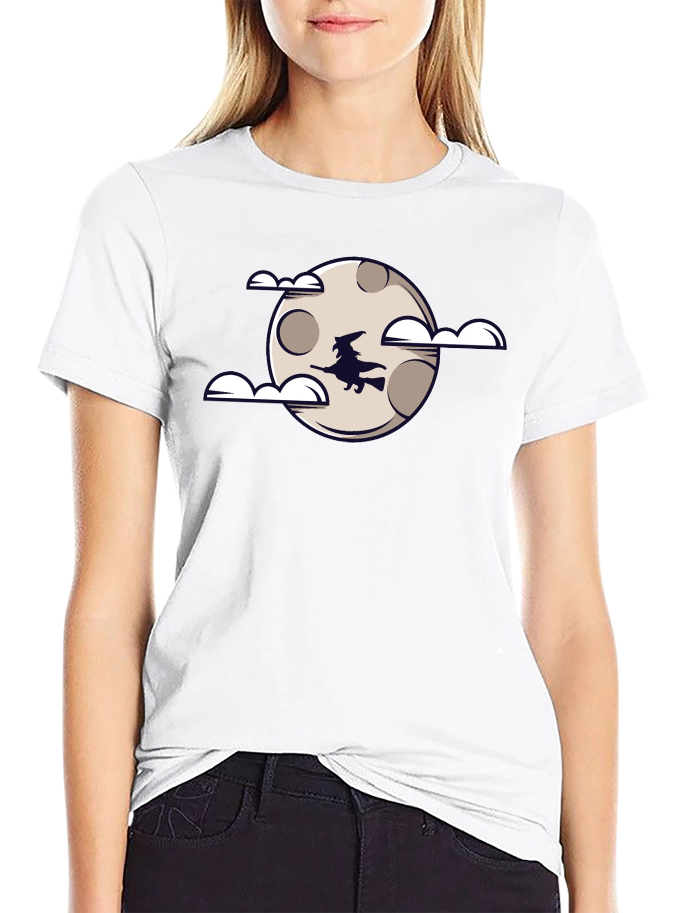 Witch on Moon Graphic Tee - Halloween T-Shirt