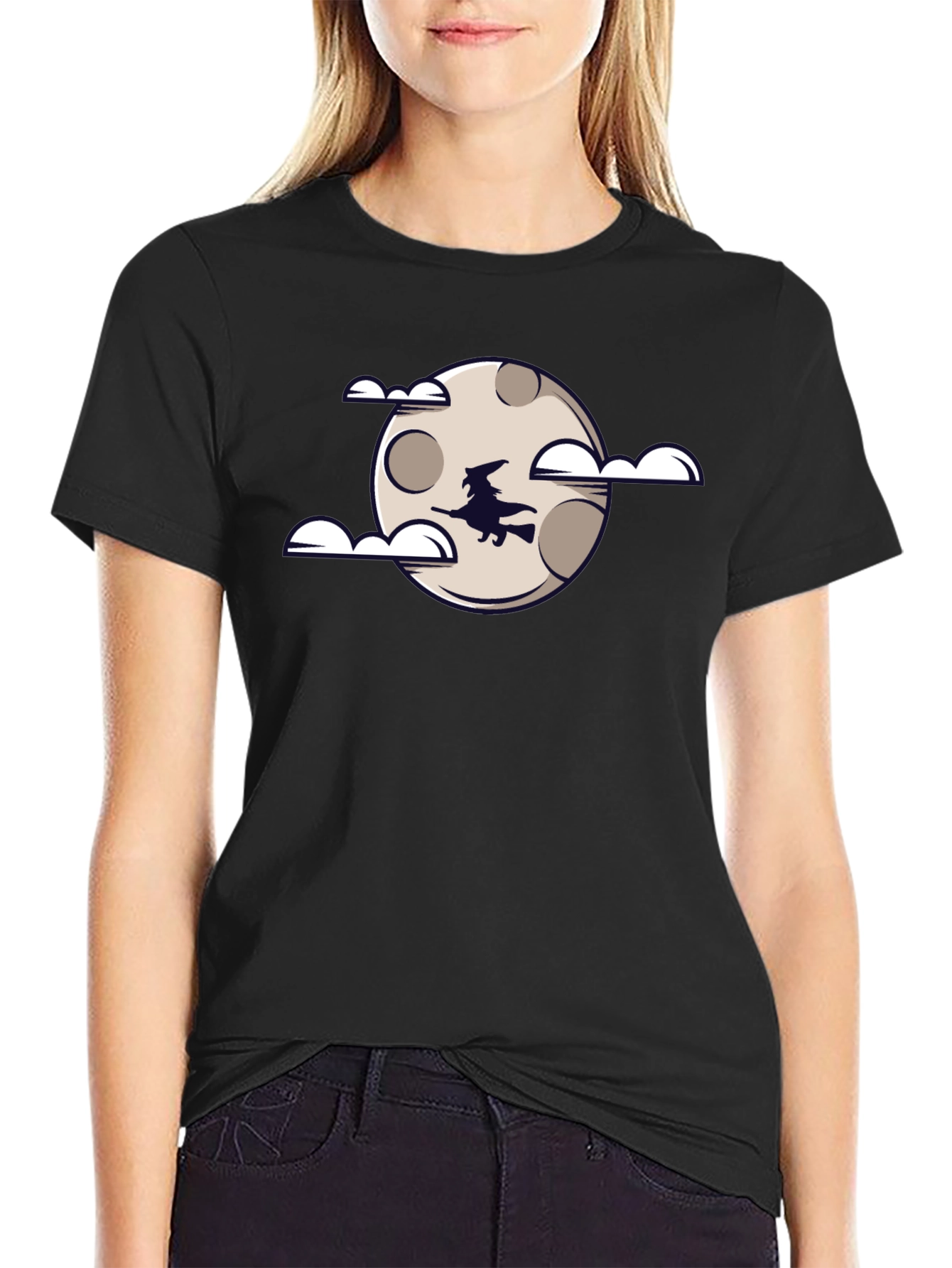Witch on Moon Graphic Tee - Halloween T-Shirt