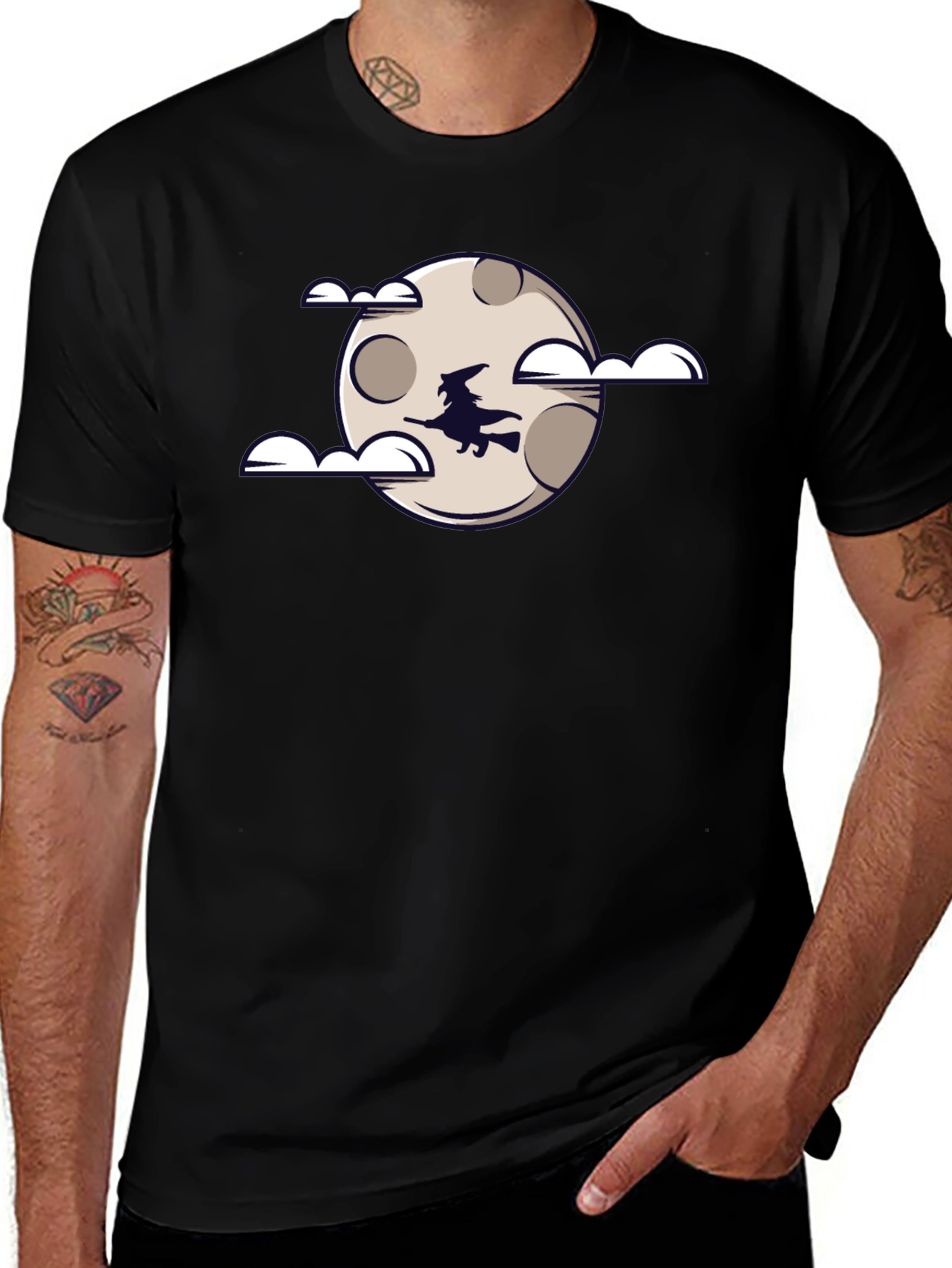 Witch on Moon Graphic Tee - Halloween T-Shirt