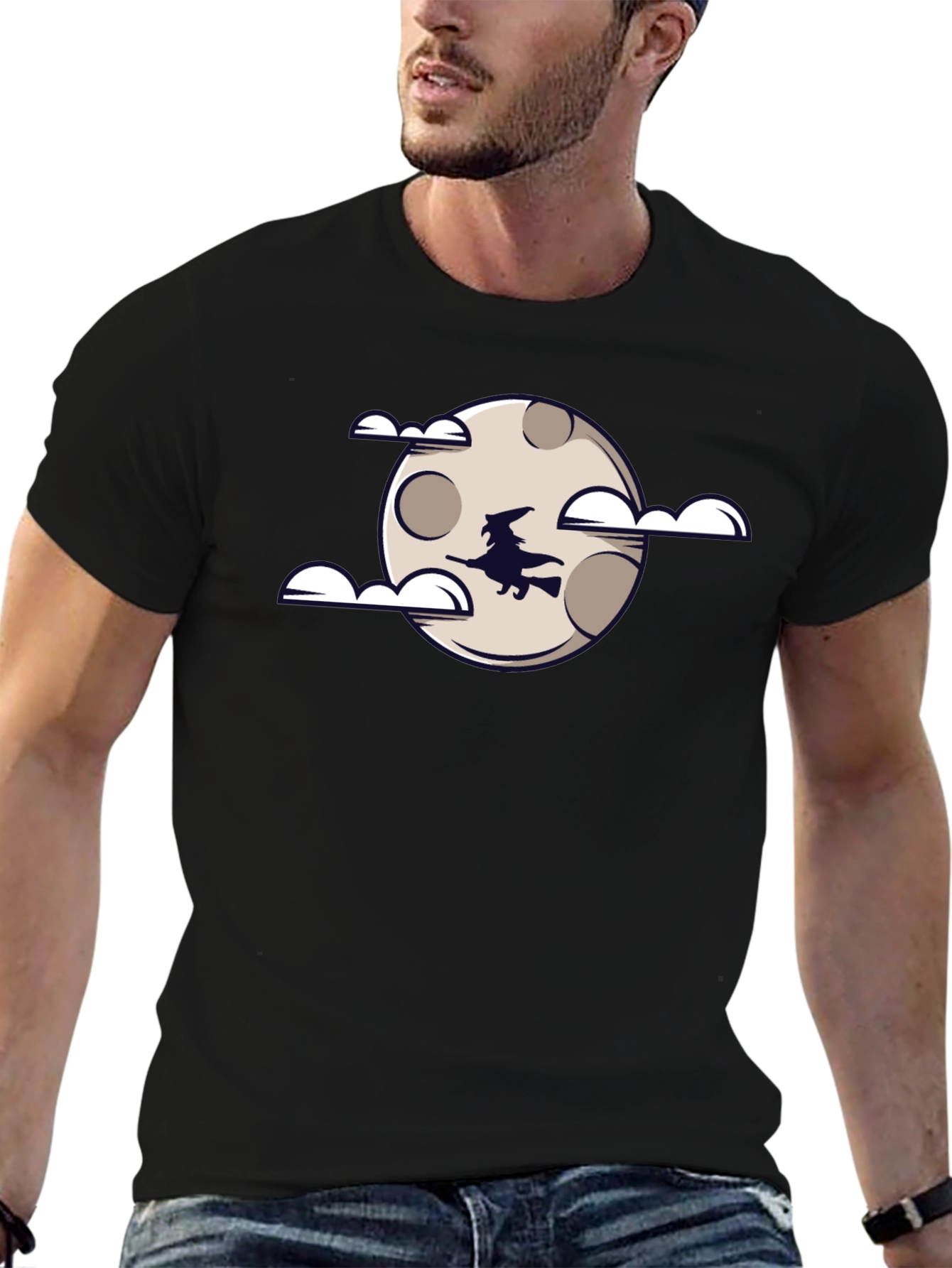 Witch on Moon Graphic Tee - Halloween T-Shirt