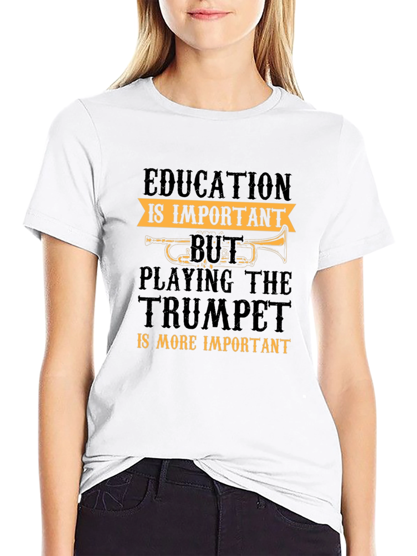 Trumpet Player Graphic Tee: Education vs. Music