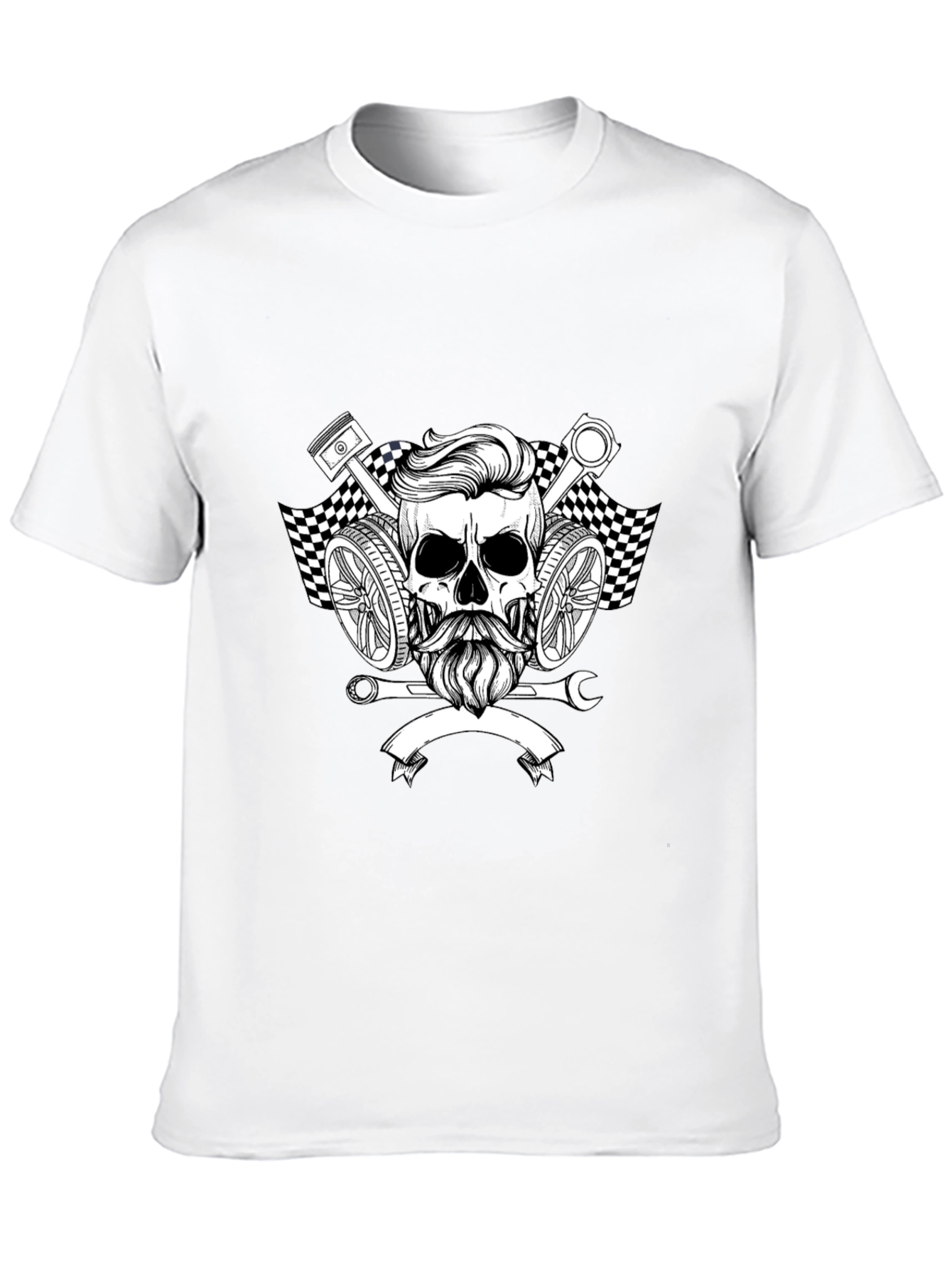 Skull & Pistons Graphic Tee - Mechanic Style