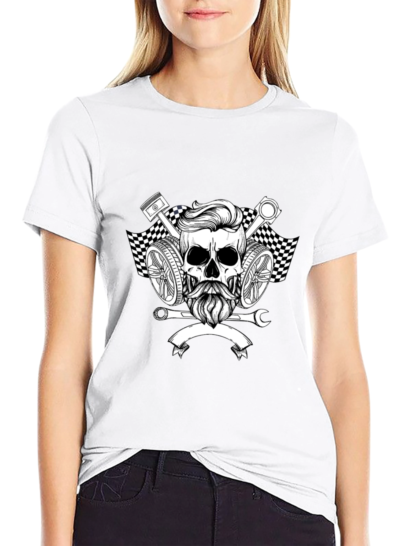 Skull & Pistons Graphic Tee - Mechanic Style