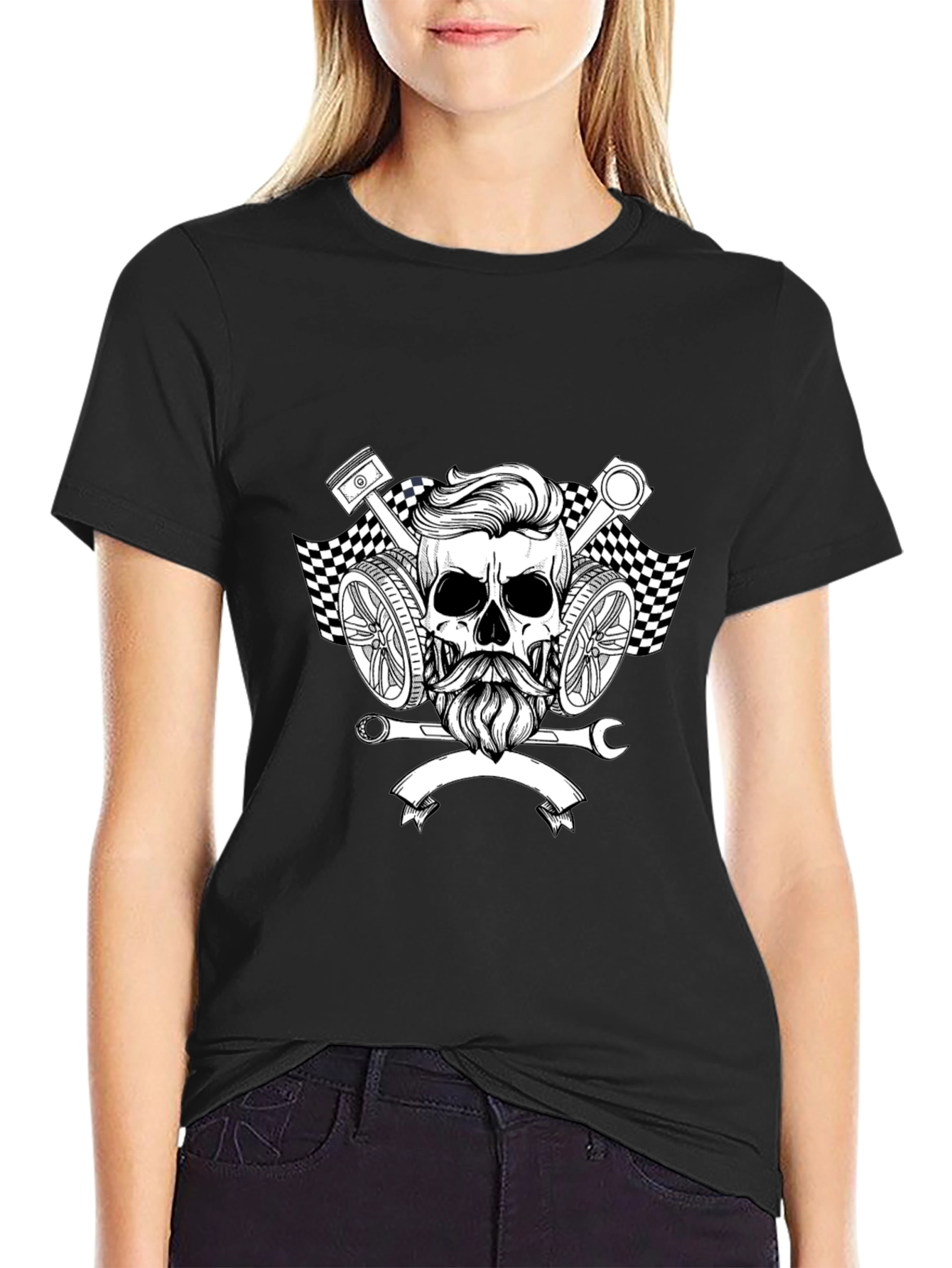 Skull & Pistons Graphic Tee - Mechanic Style