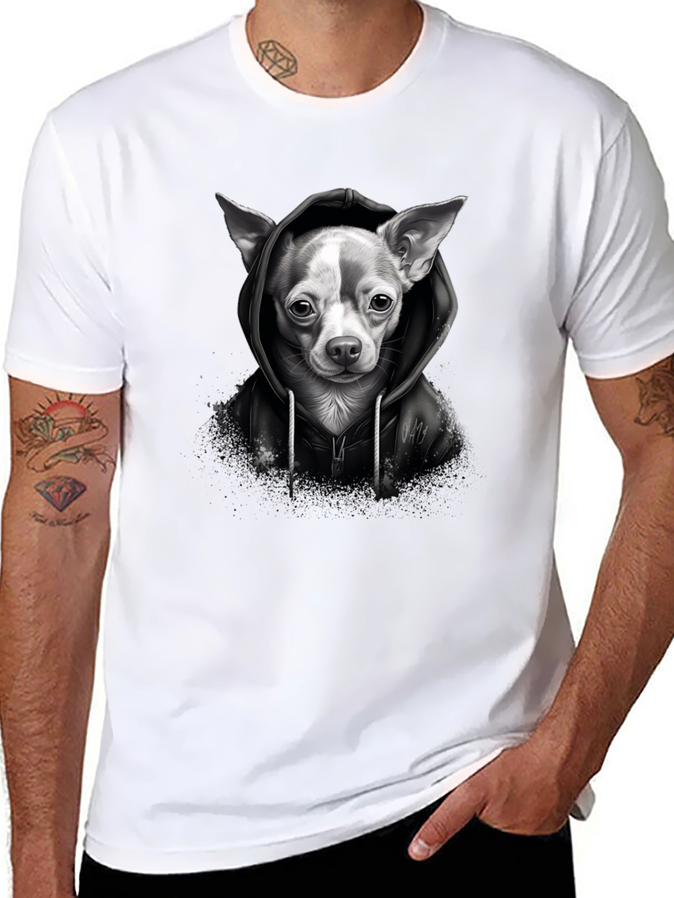Chihuahua Hoodie Graphic Tee - Unisex Black T-Shirt