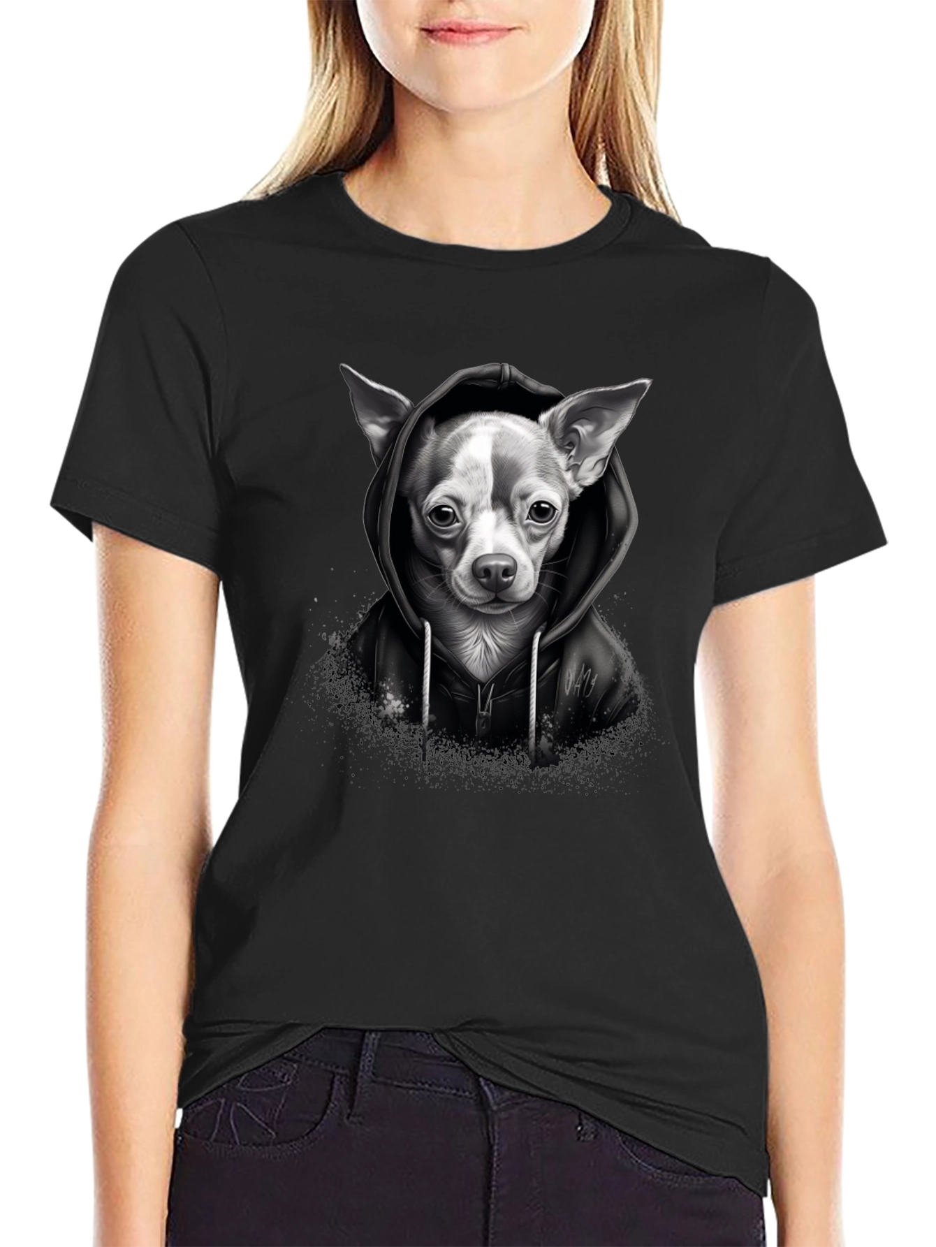 Chihuahua Hoodie Graphic Tee - Unisex Black T-Shirt