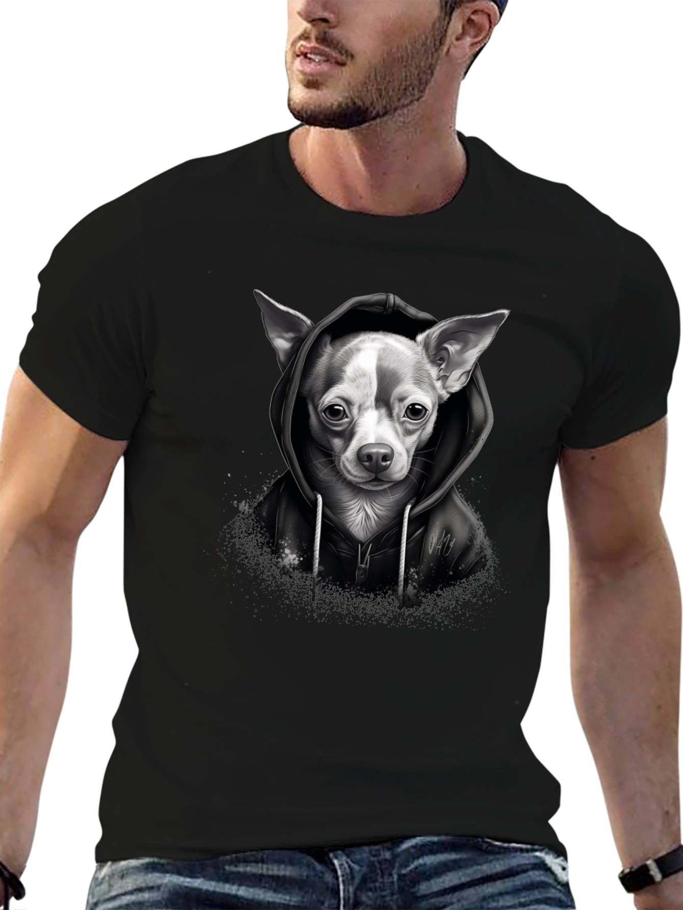 Chihuahua Hoodie Graphic Tee - Unisex Black T-Shirt