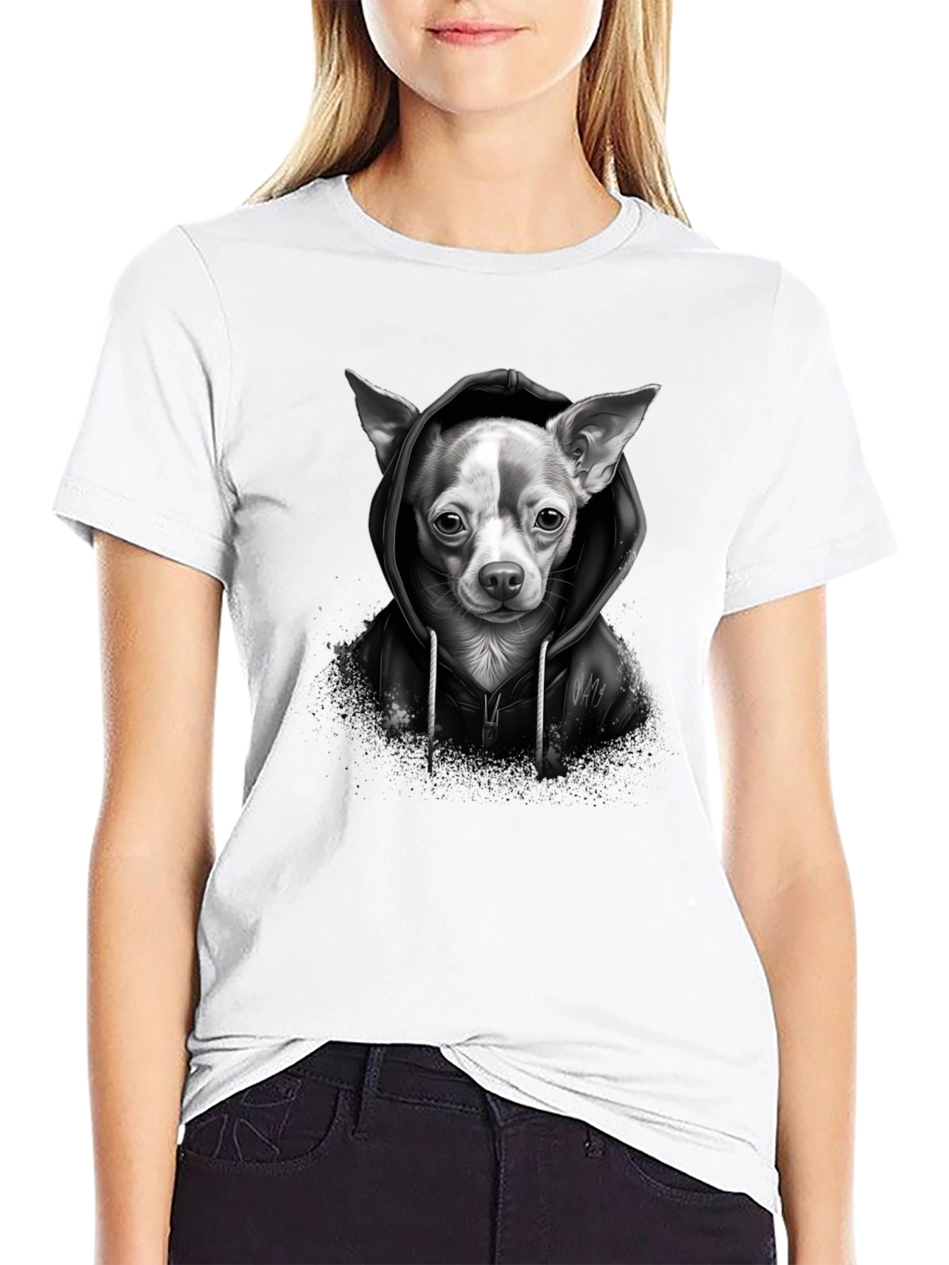 Chihuahua Hoodie Graphic Tee - Unisex Black T-Shirt