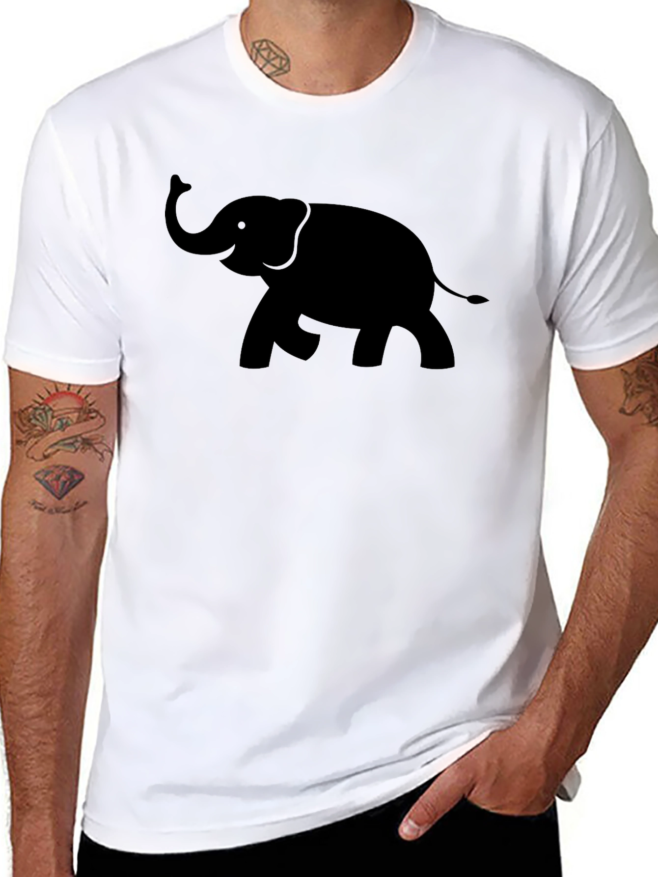 Elephant Silhouette Mens Black T-Shirt
