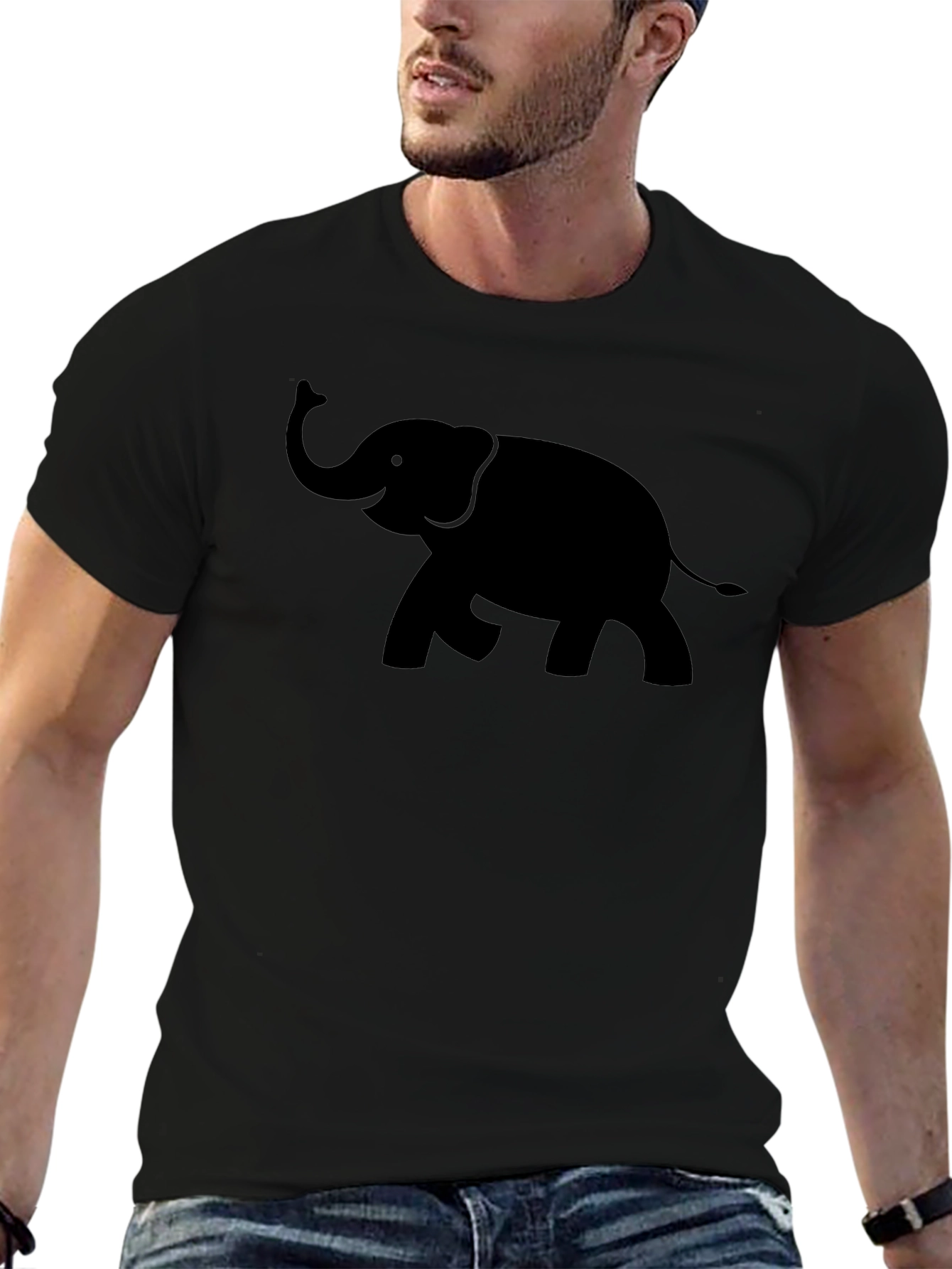 Elephant Silhouette Mens Black T-Shirt