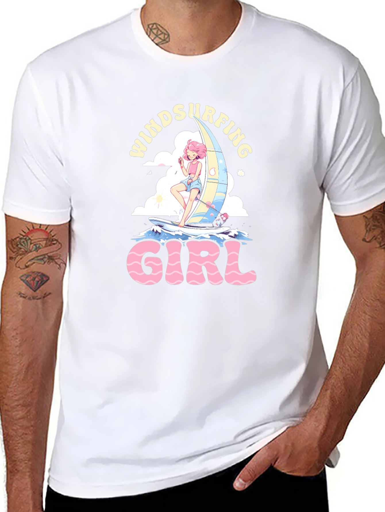 Windsurfing Girl Black Graphic T-Shirt