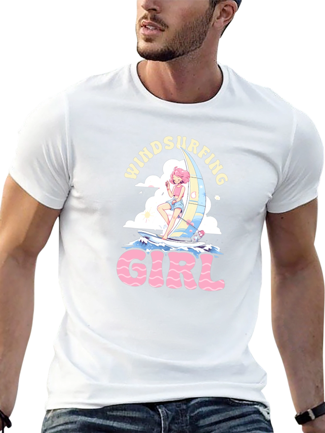 Windsurfing Girl Black Graphic T-Shirt