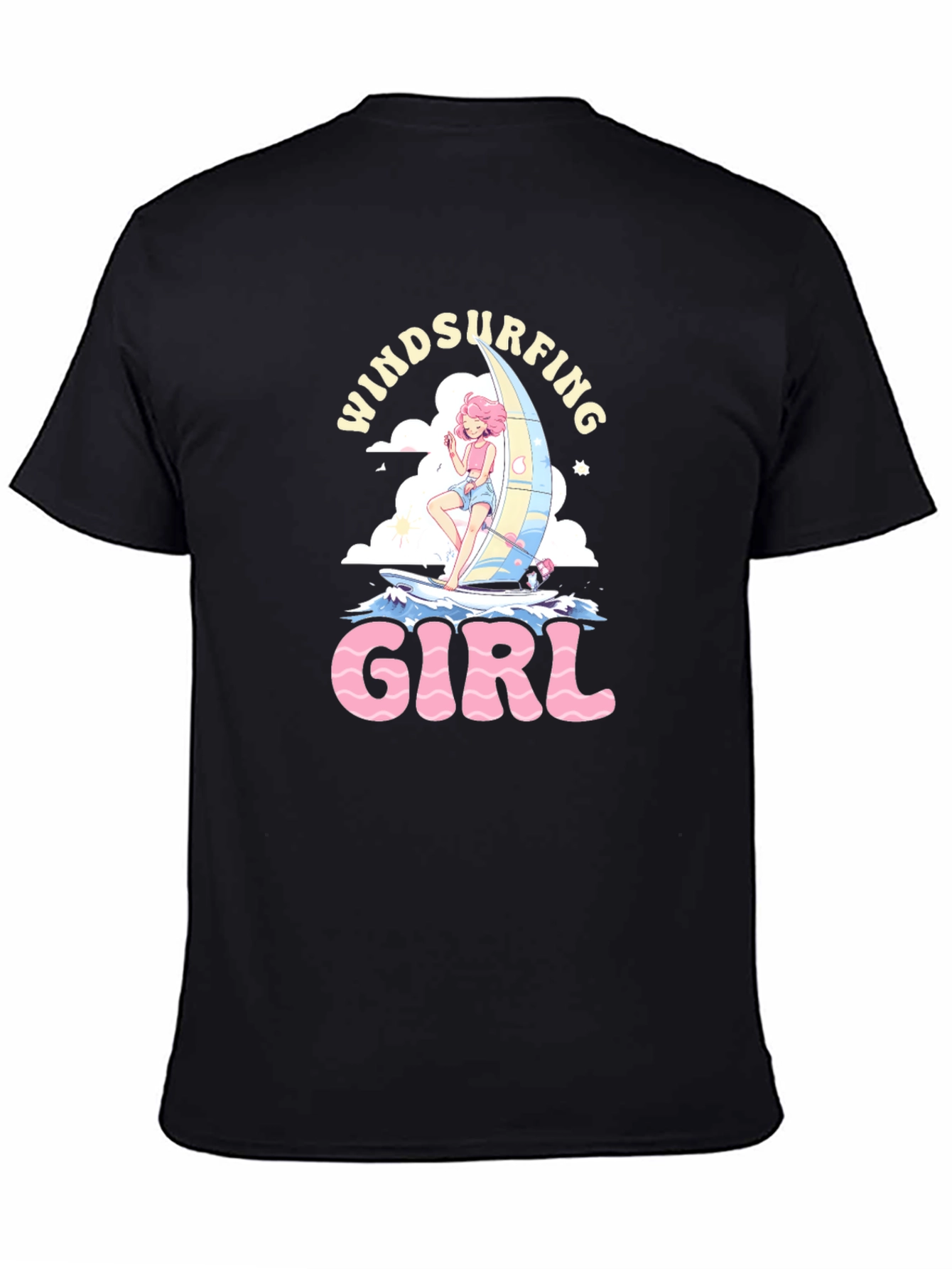 Windsurfing Girl Black Graphic T-Shirt