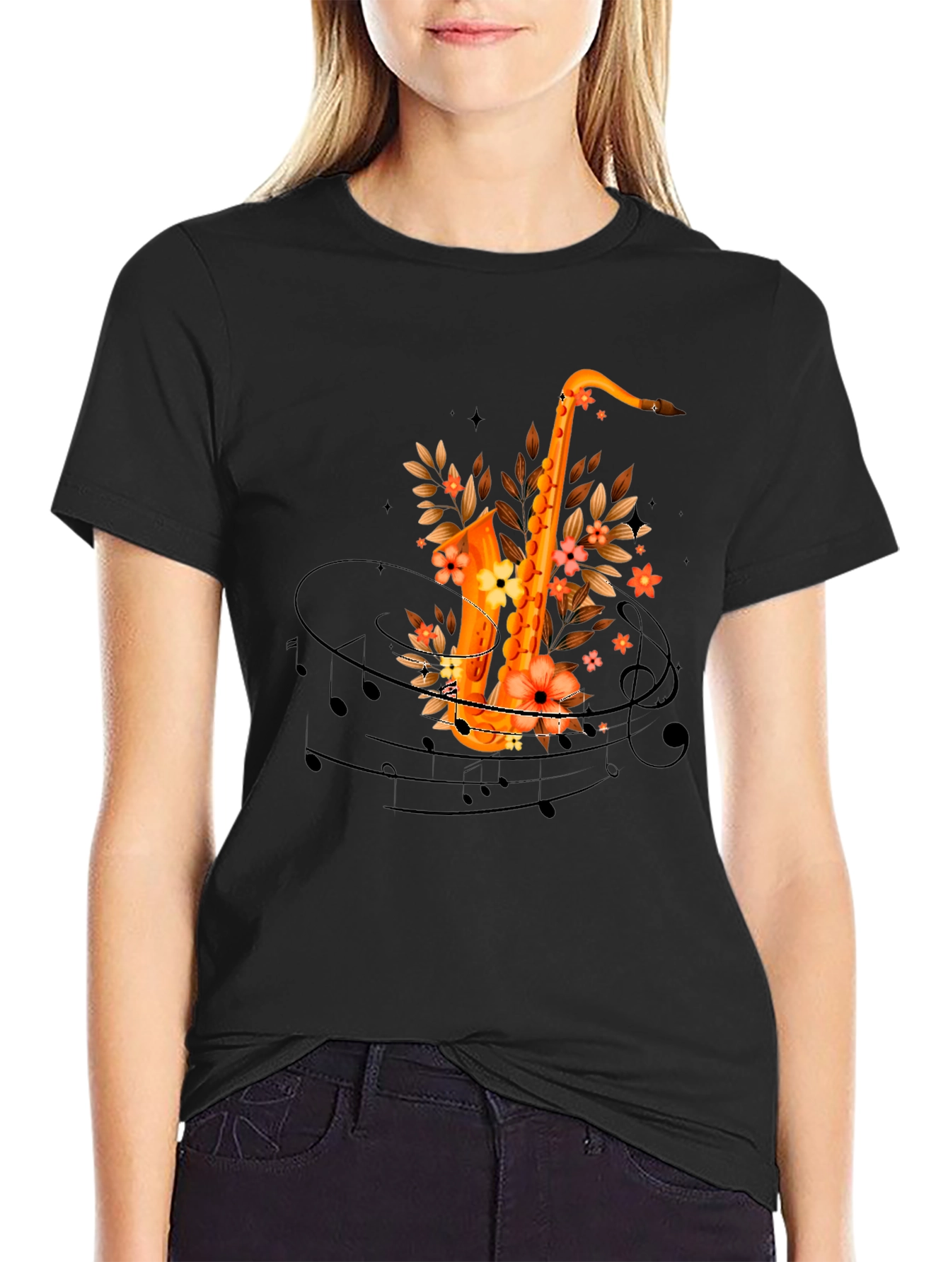 Saxophone Floral Design T-Shirt