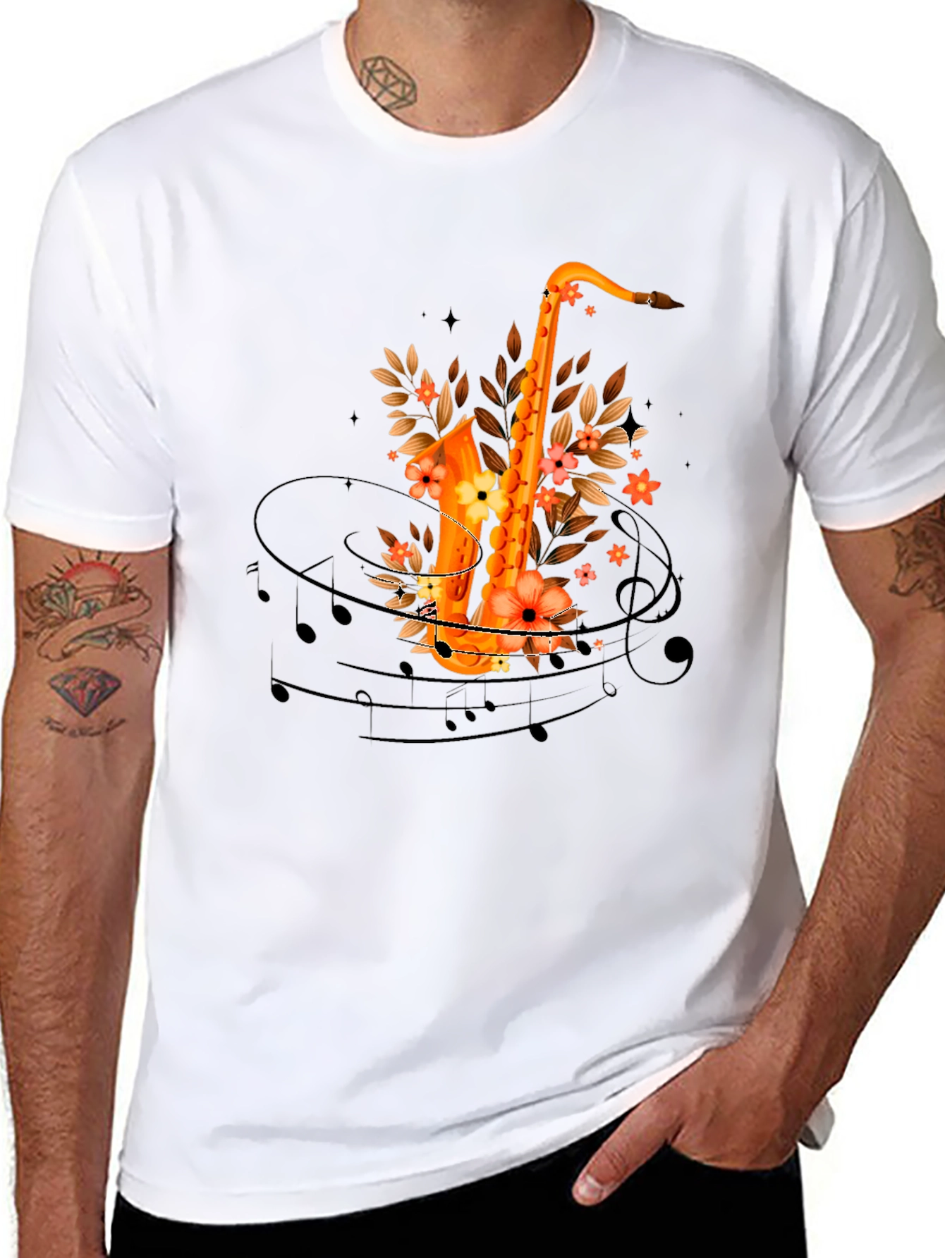 Saxophone Floral Design T-Shirt