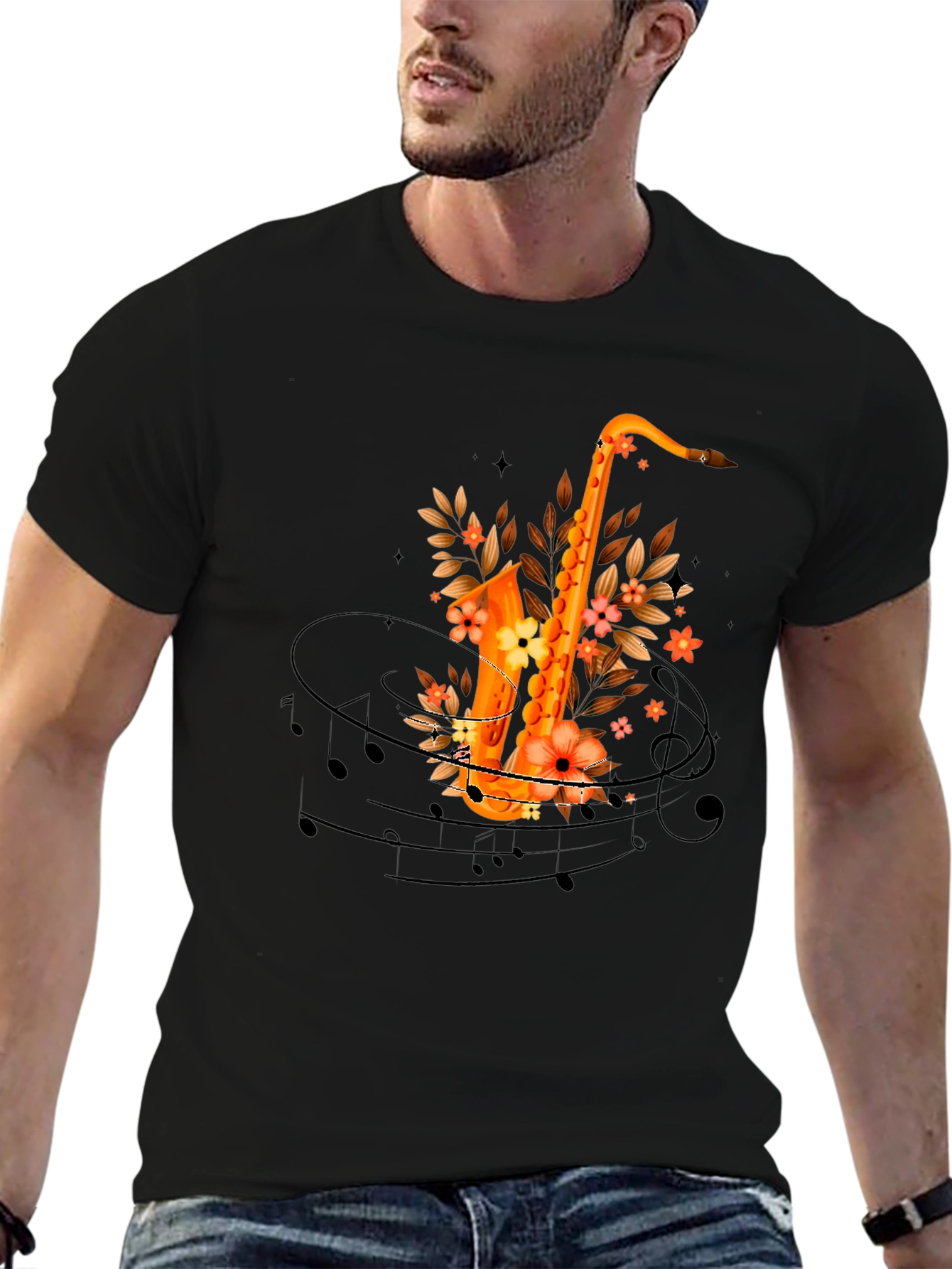 Saxophone Floral Design T-Shirt