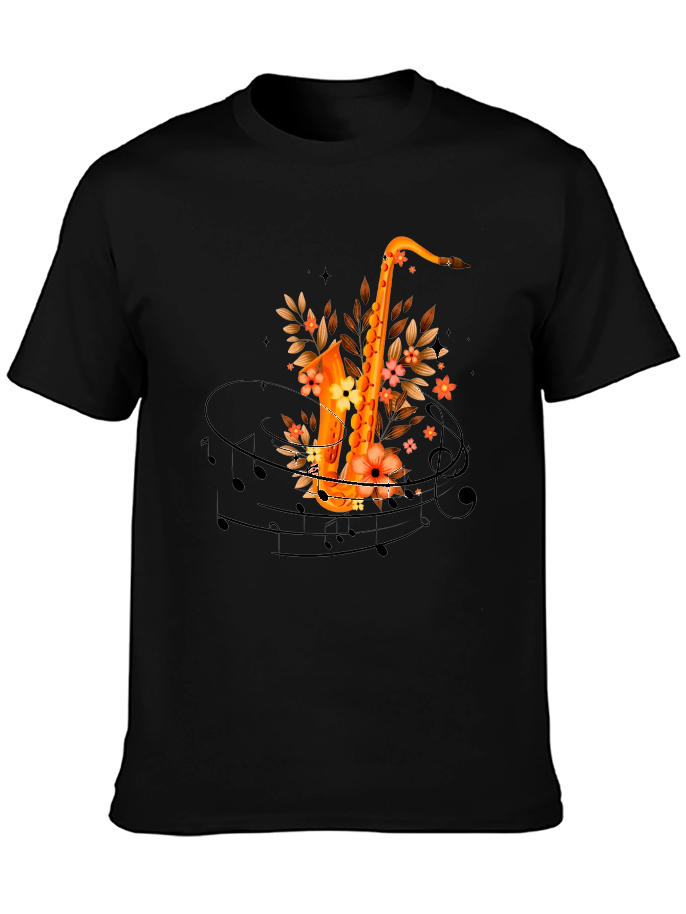 Saxophone Floral Design T-Shirt