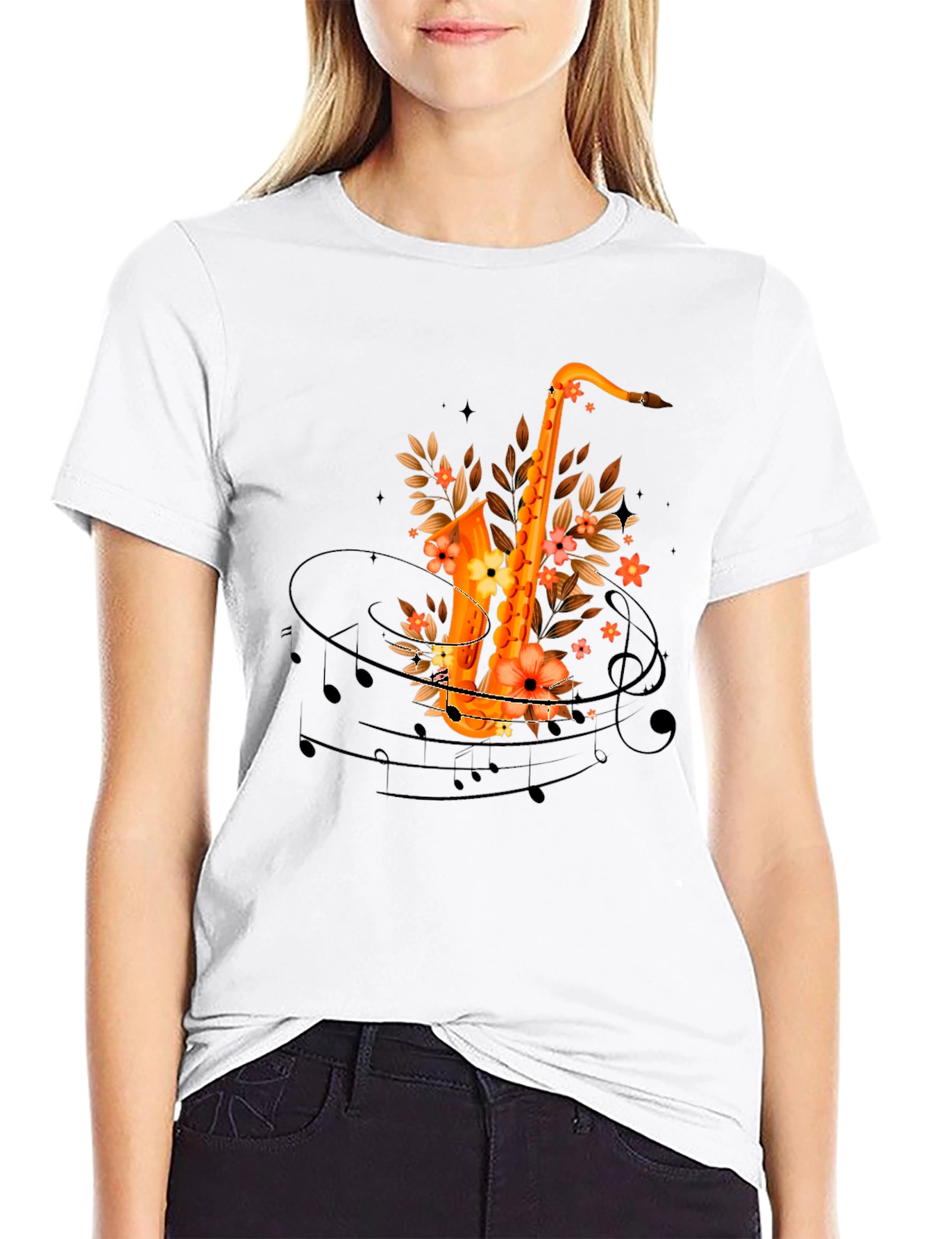 Saxophone Floral Design T-Shirt