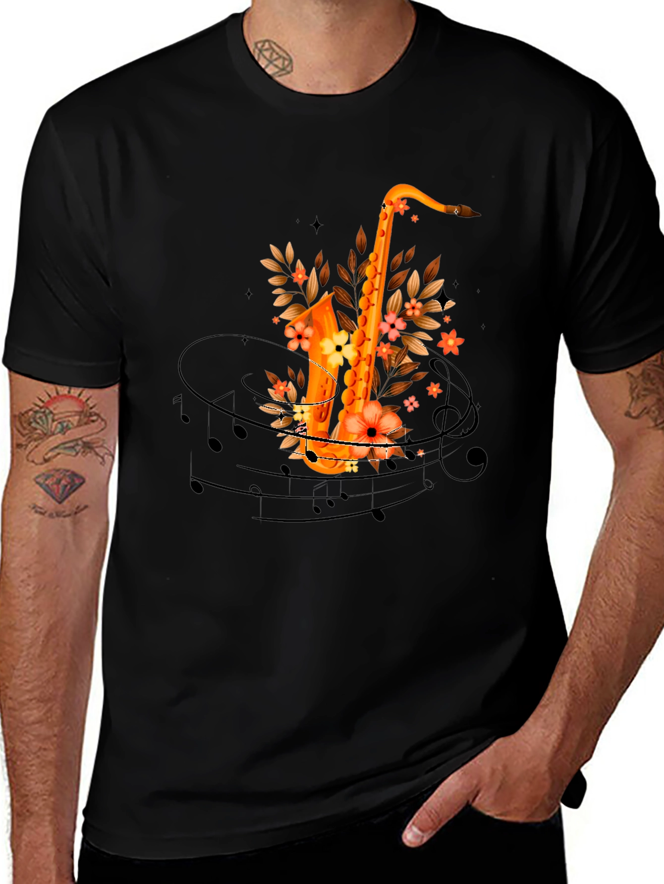 Saxophone Floral Design T-Shirt