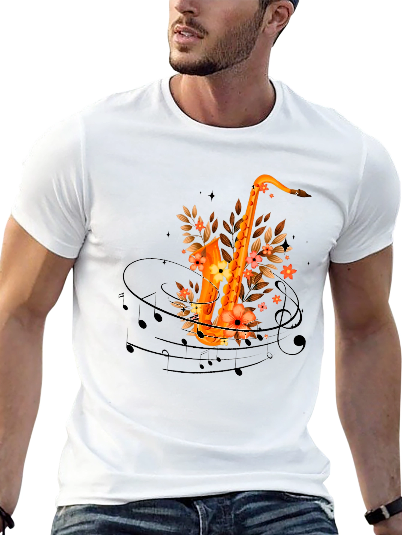 Saxophone Floral Design T-Shirt