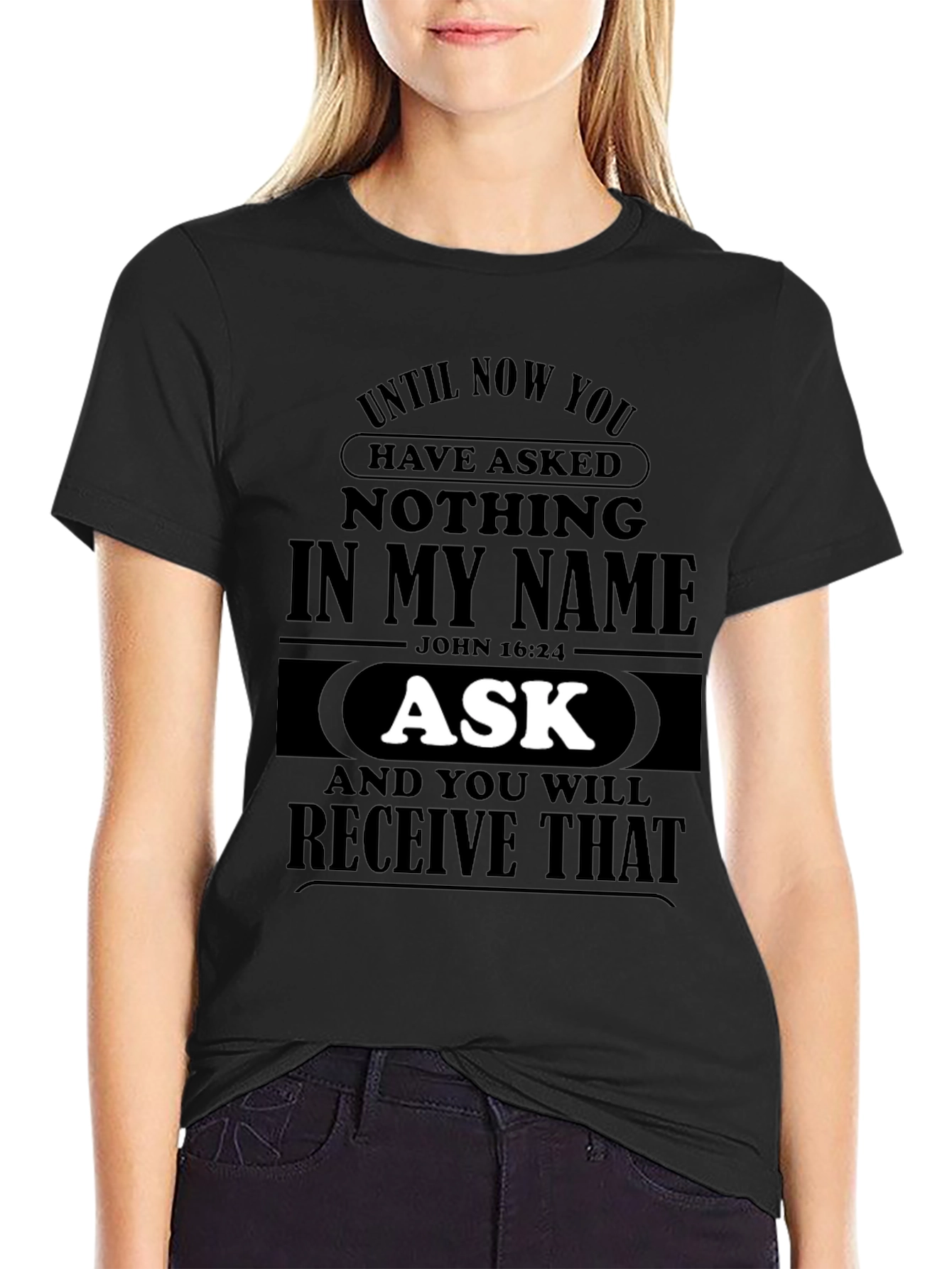 Ask & Receive Mens Black Graphic Tee